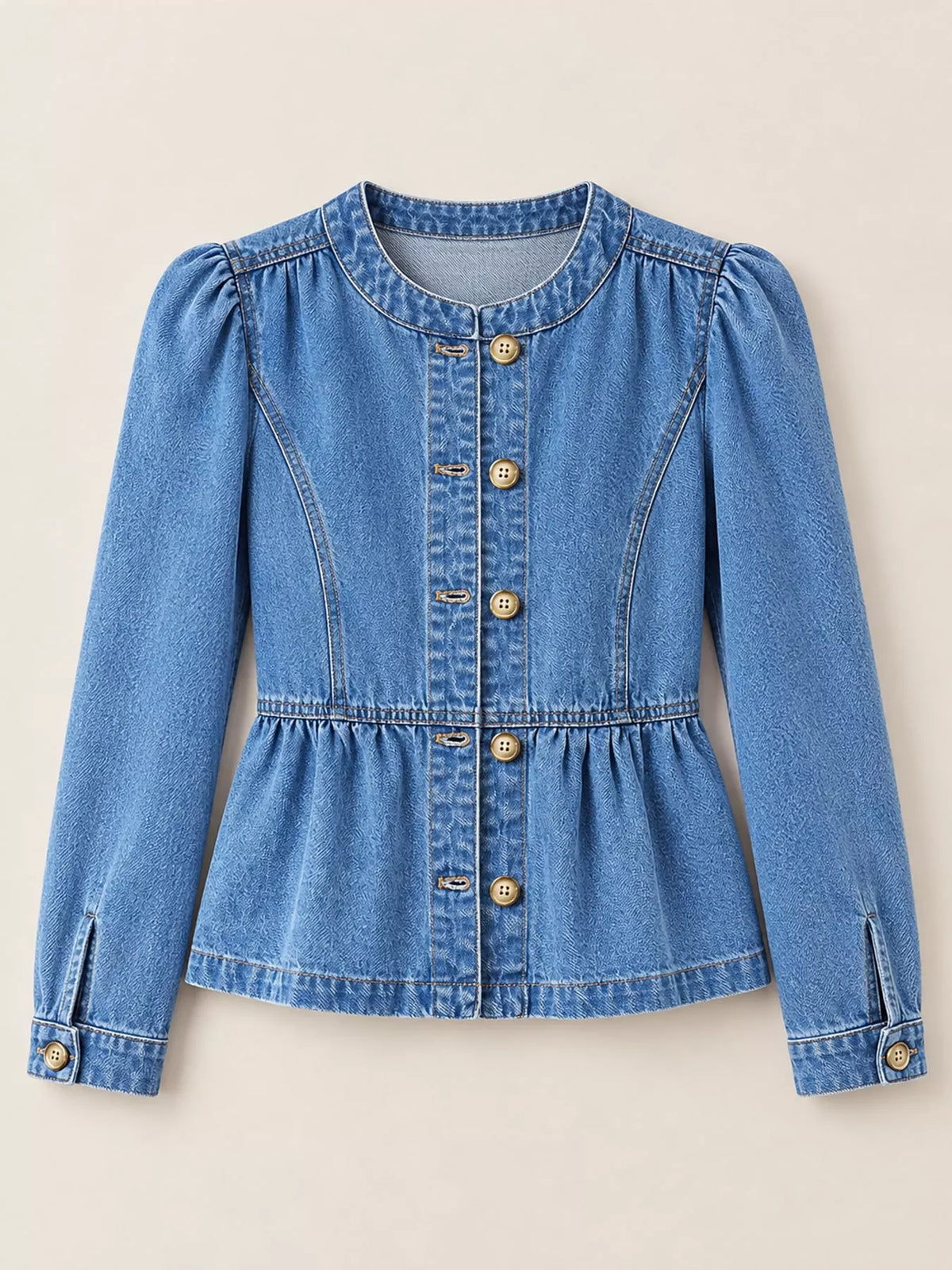 Peplum Denim Shirt in Blue