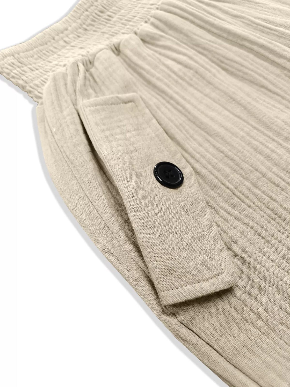 Smocked Textured Casual Pants in Beige