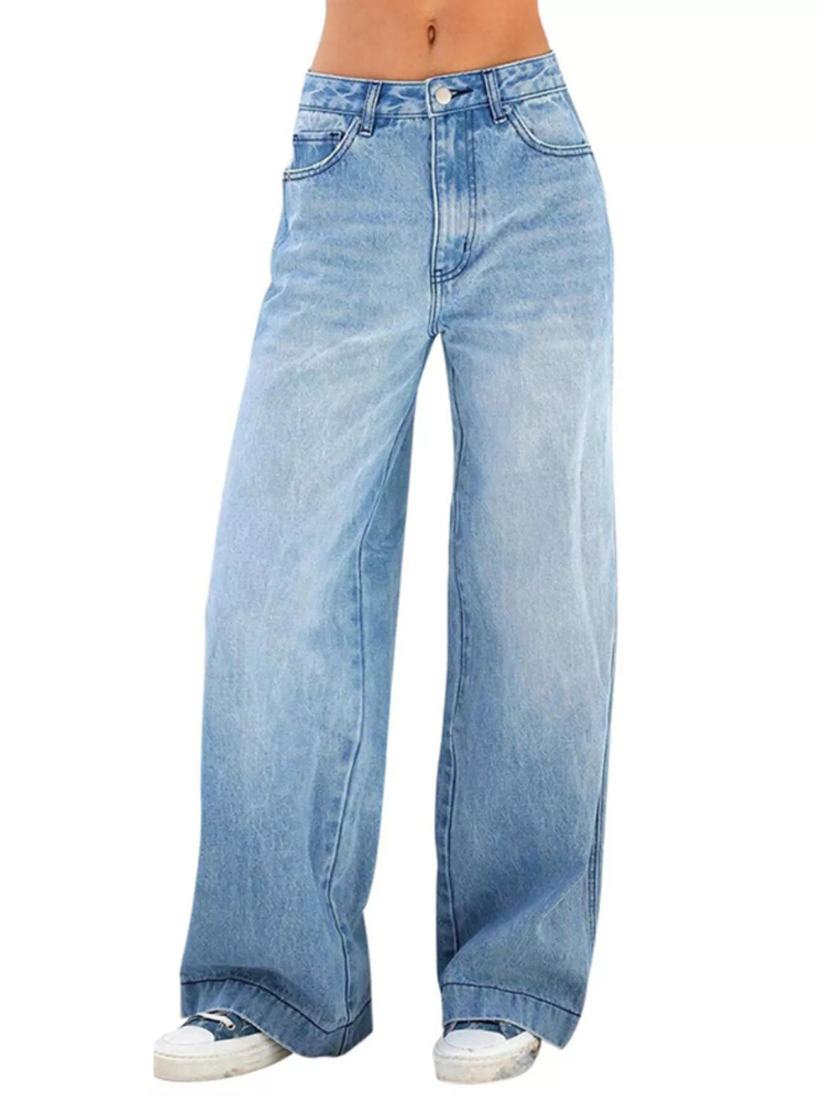 High-Waisted Wide-Leg Jeans in Dark Blue by Dreamy Drapes