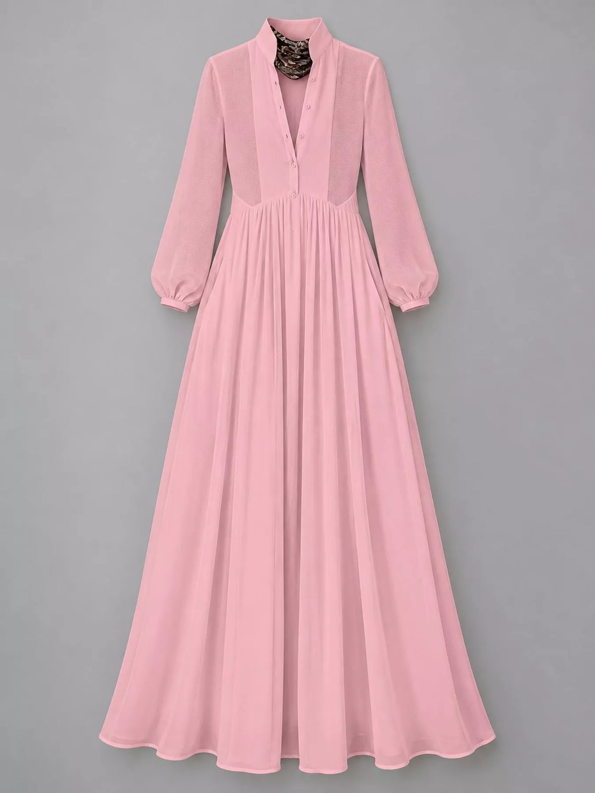 Long-Sleeve Button Front Maxi Dress