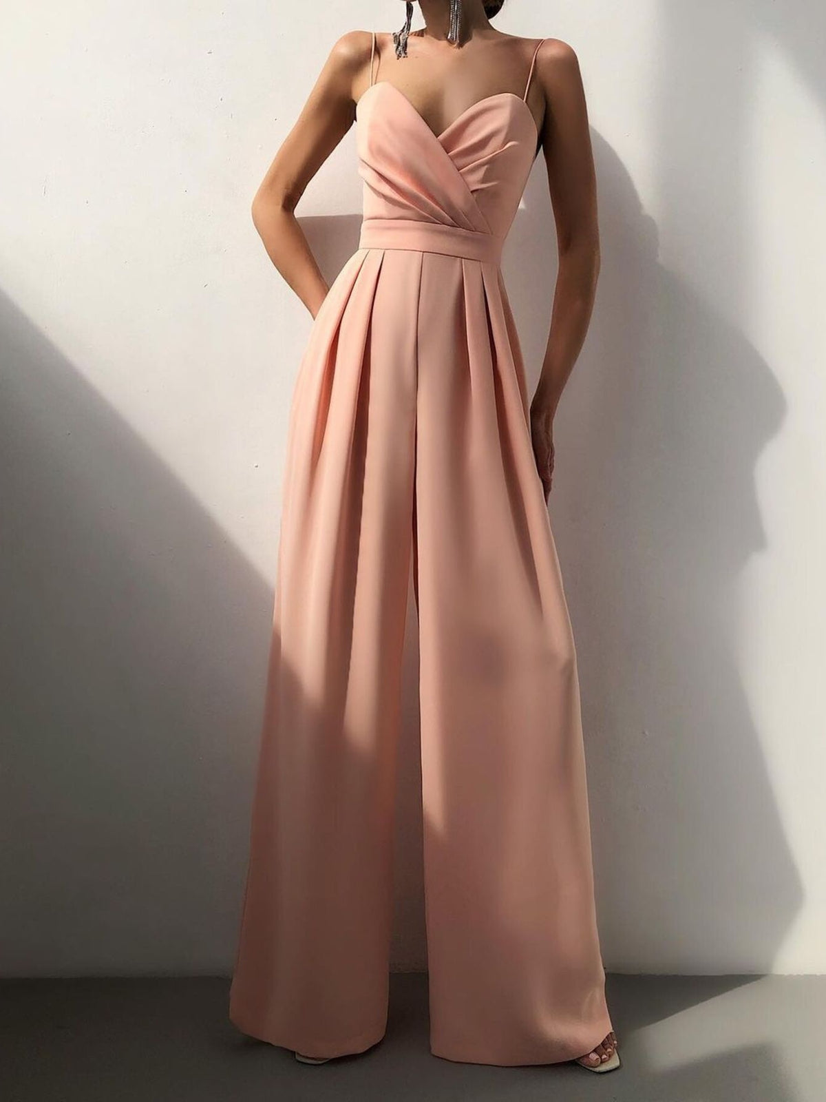 Ruched Wide Leg Jumpsuit with Spaghetti Straps