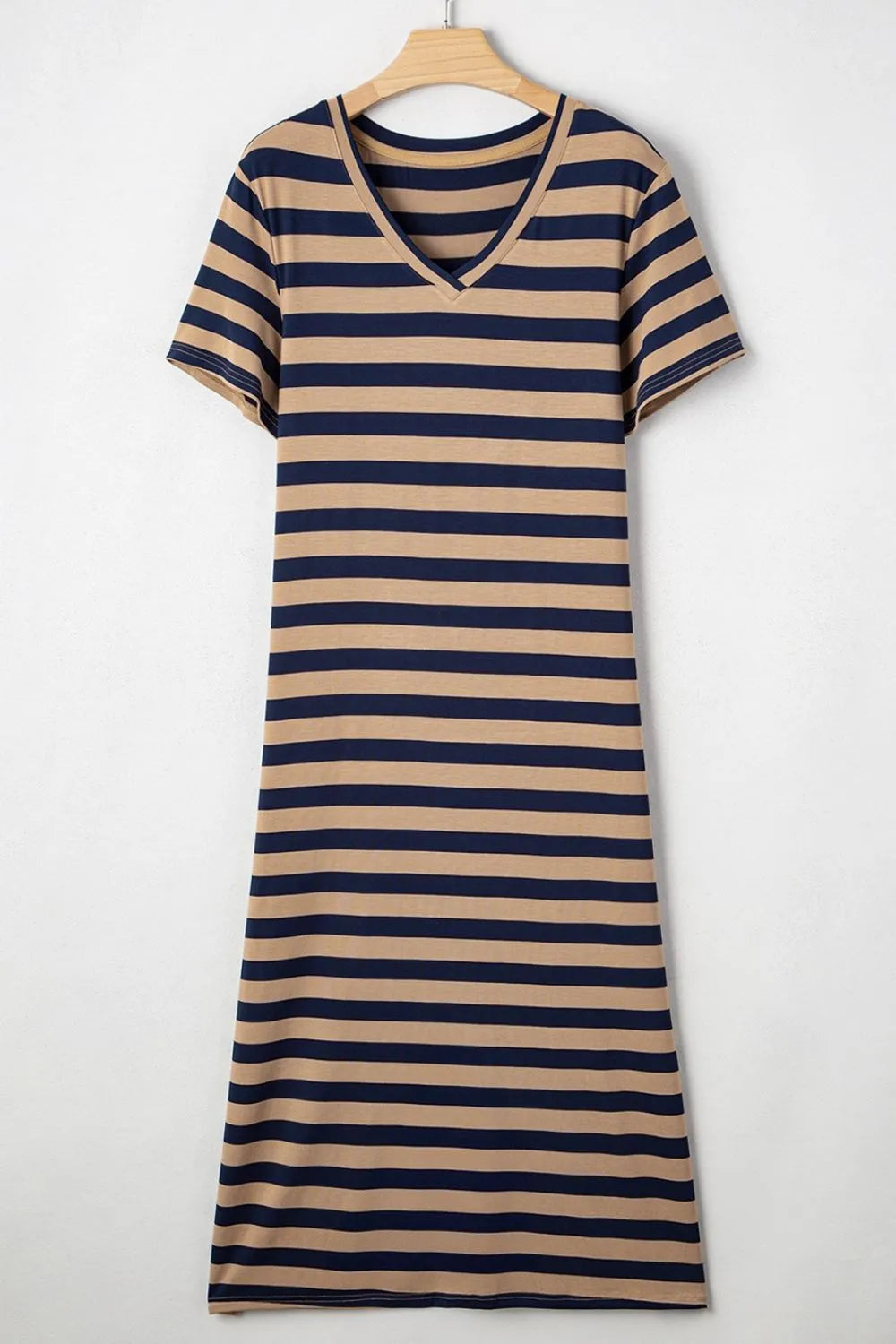 Striped V-Neck Midi T-Shirt Dress