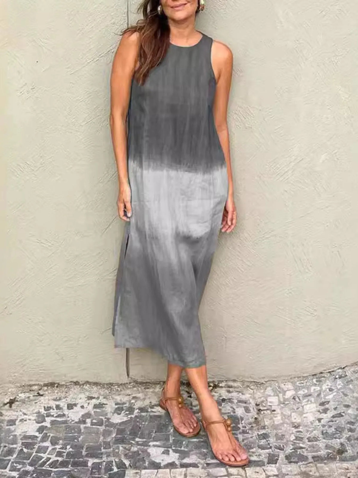 Gradient Tank Midi Dress with Side Slit
