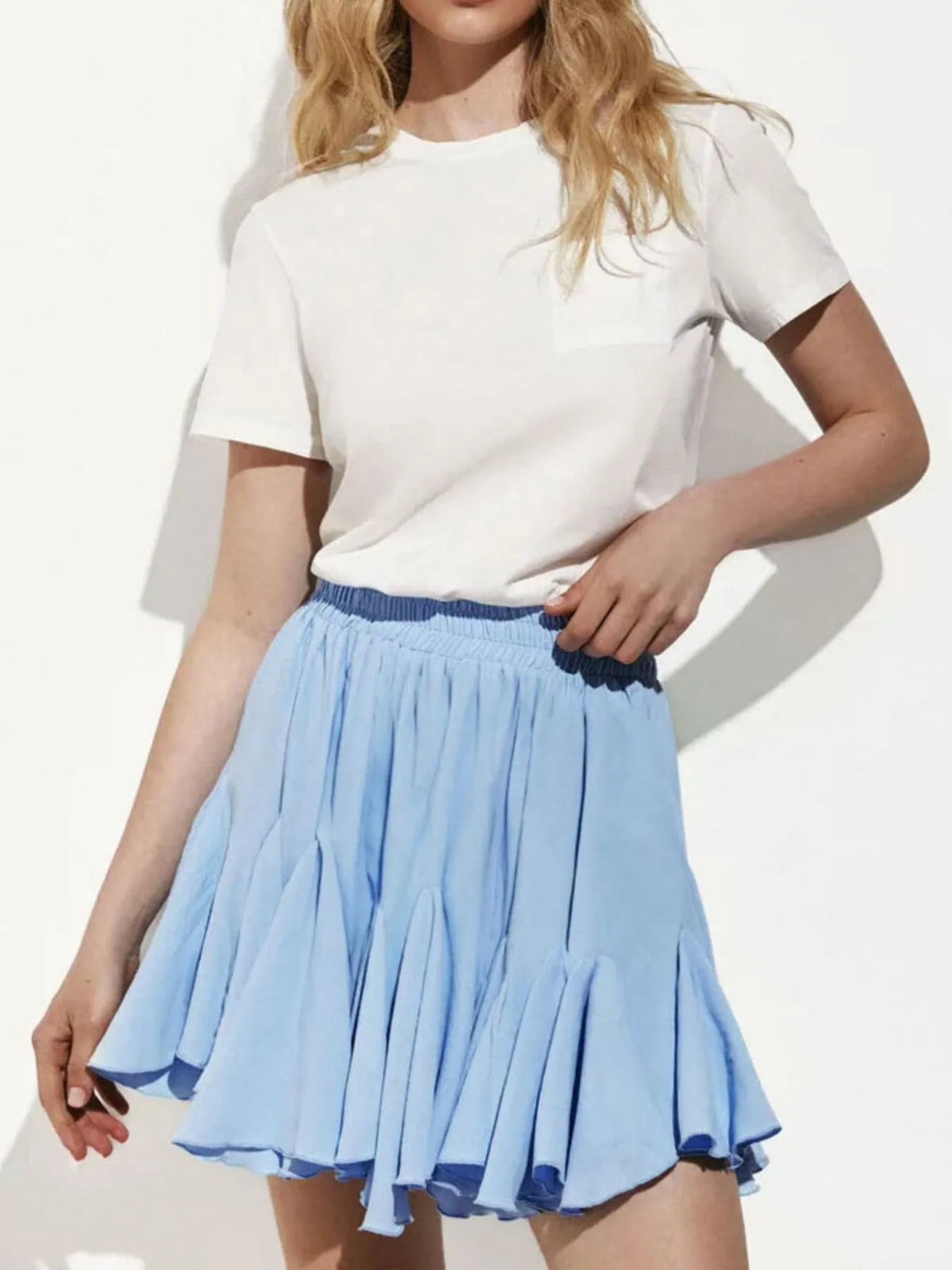 Ruffled-Hem Elastic Waist Skirt