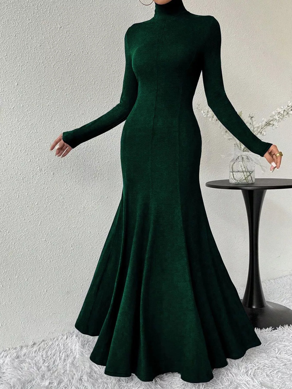 Turtleneck Long Sleeve Mermaid Maxi Dress