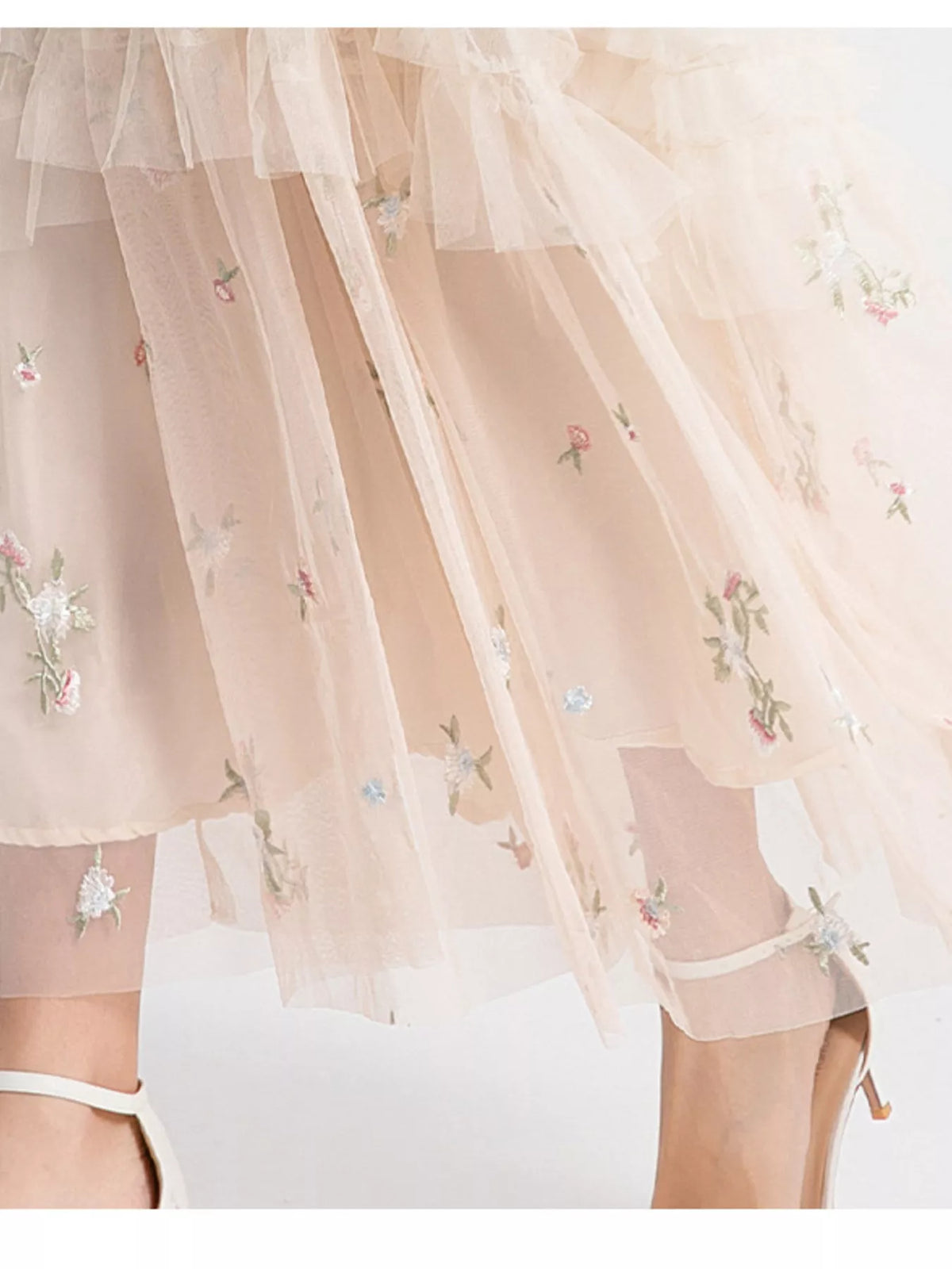 Floral Tulle Layered Maxi Dress in Apricot