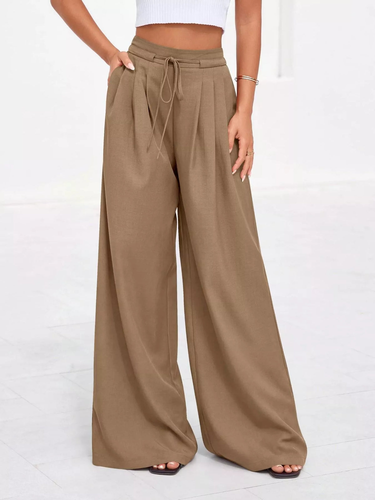 High-Waisted Pleated Wide-Leg Pants
