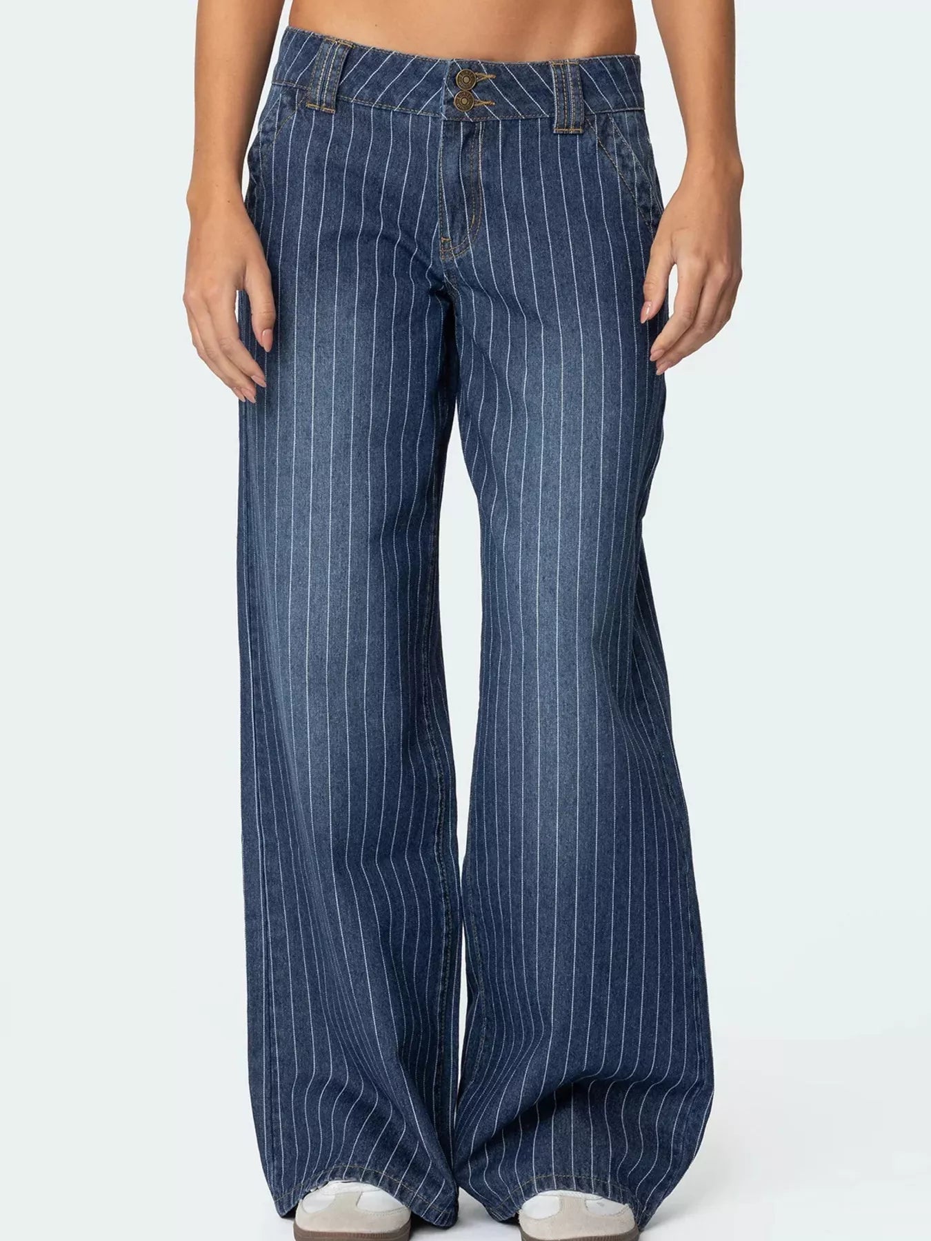 Striped Wide Leg Jeans in Blue