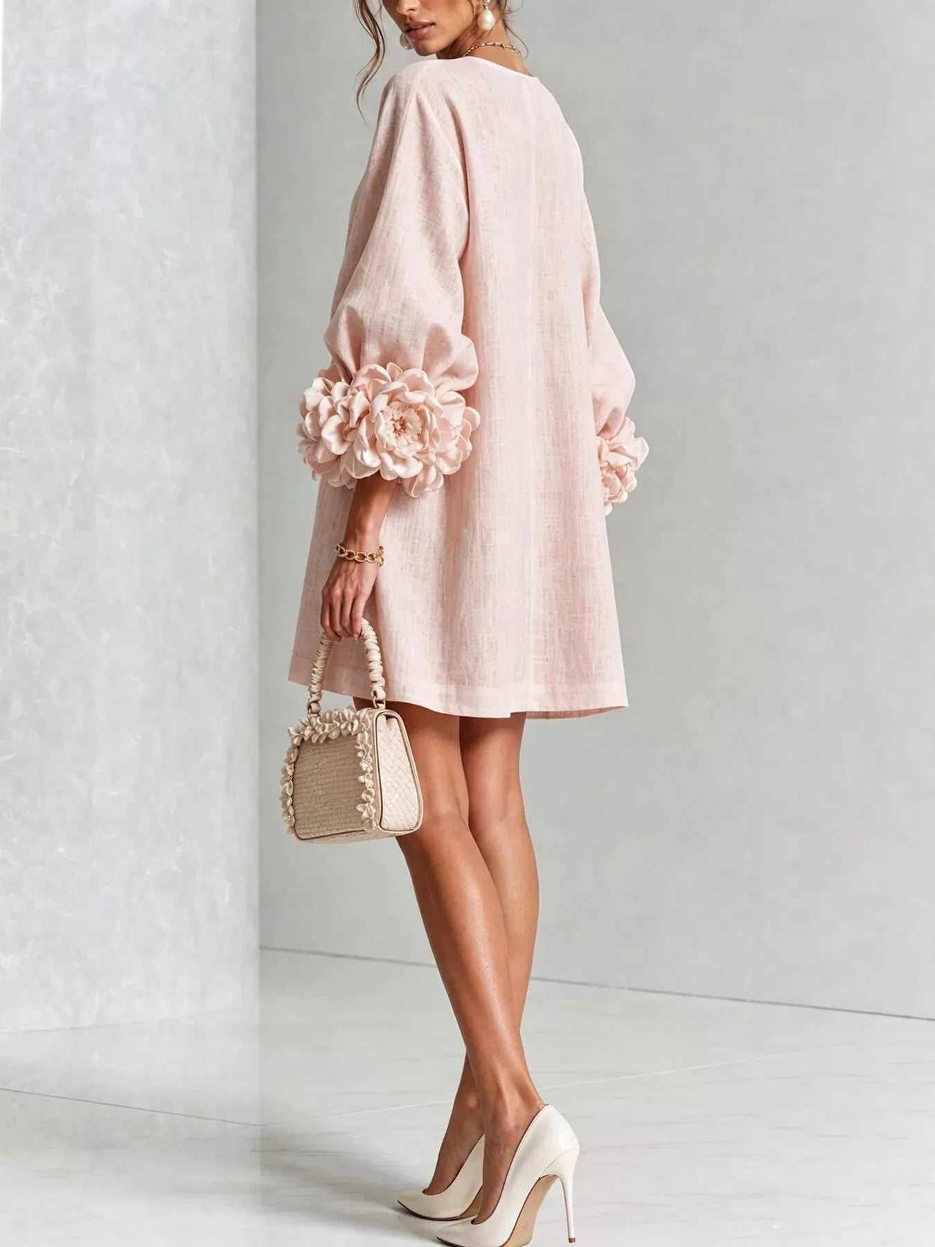3D Floral Applique Mini Dress