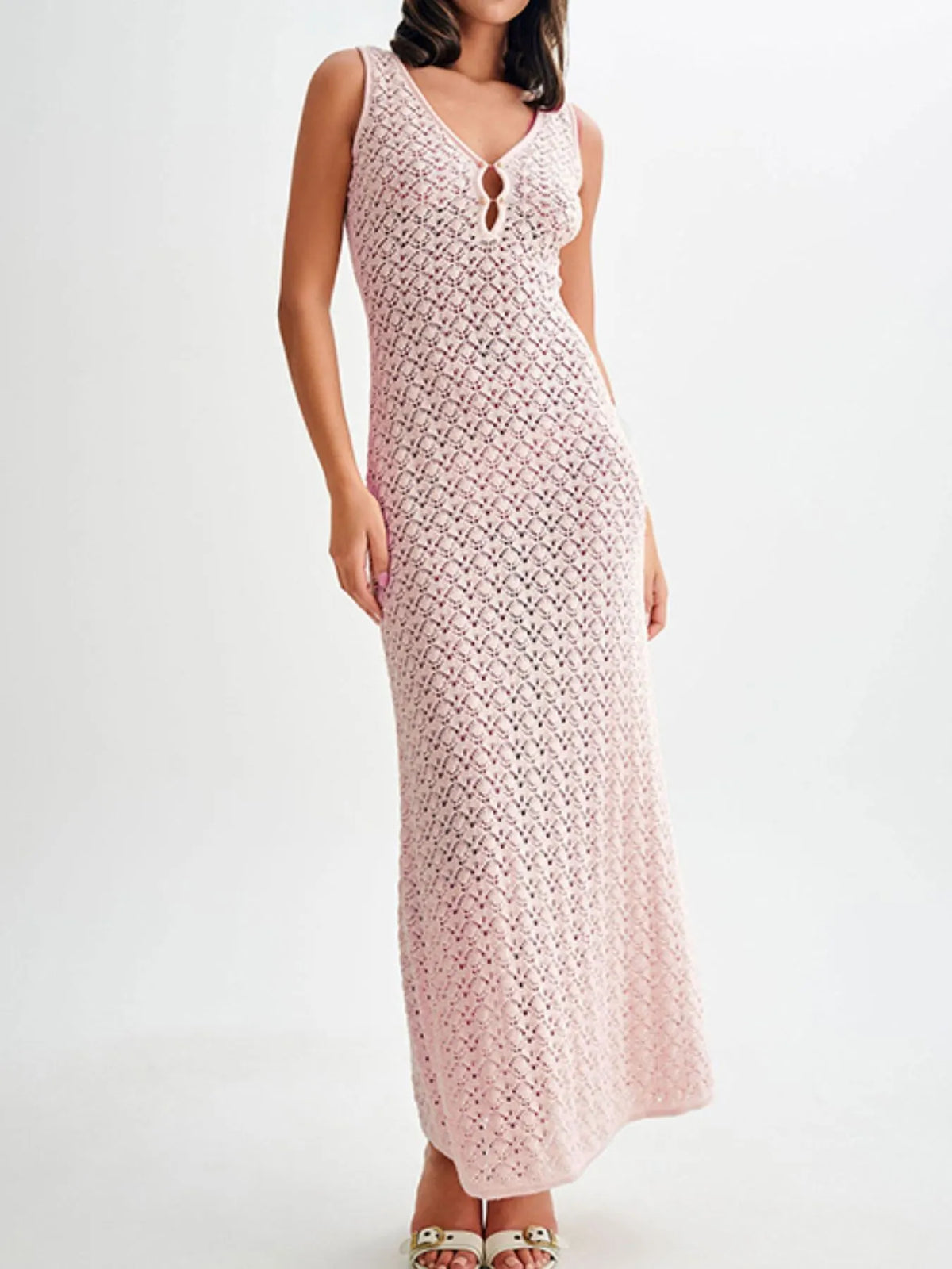Lace Crochet V-Neck Sleeveless Maxi Dress by D&J Apparel