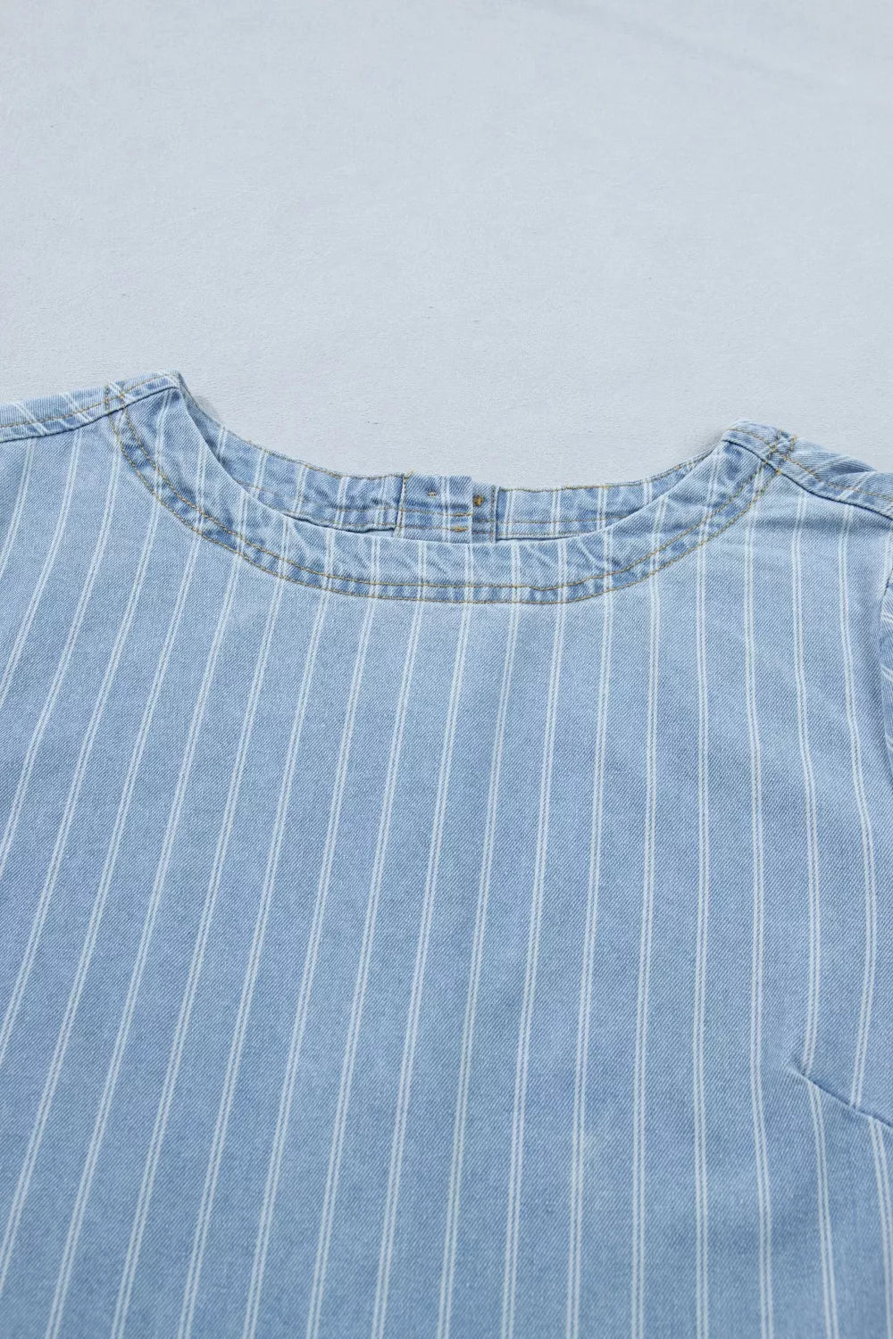 Striped Buttoned-Back Denim Mini Dress in Light Blue