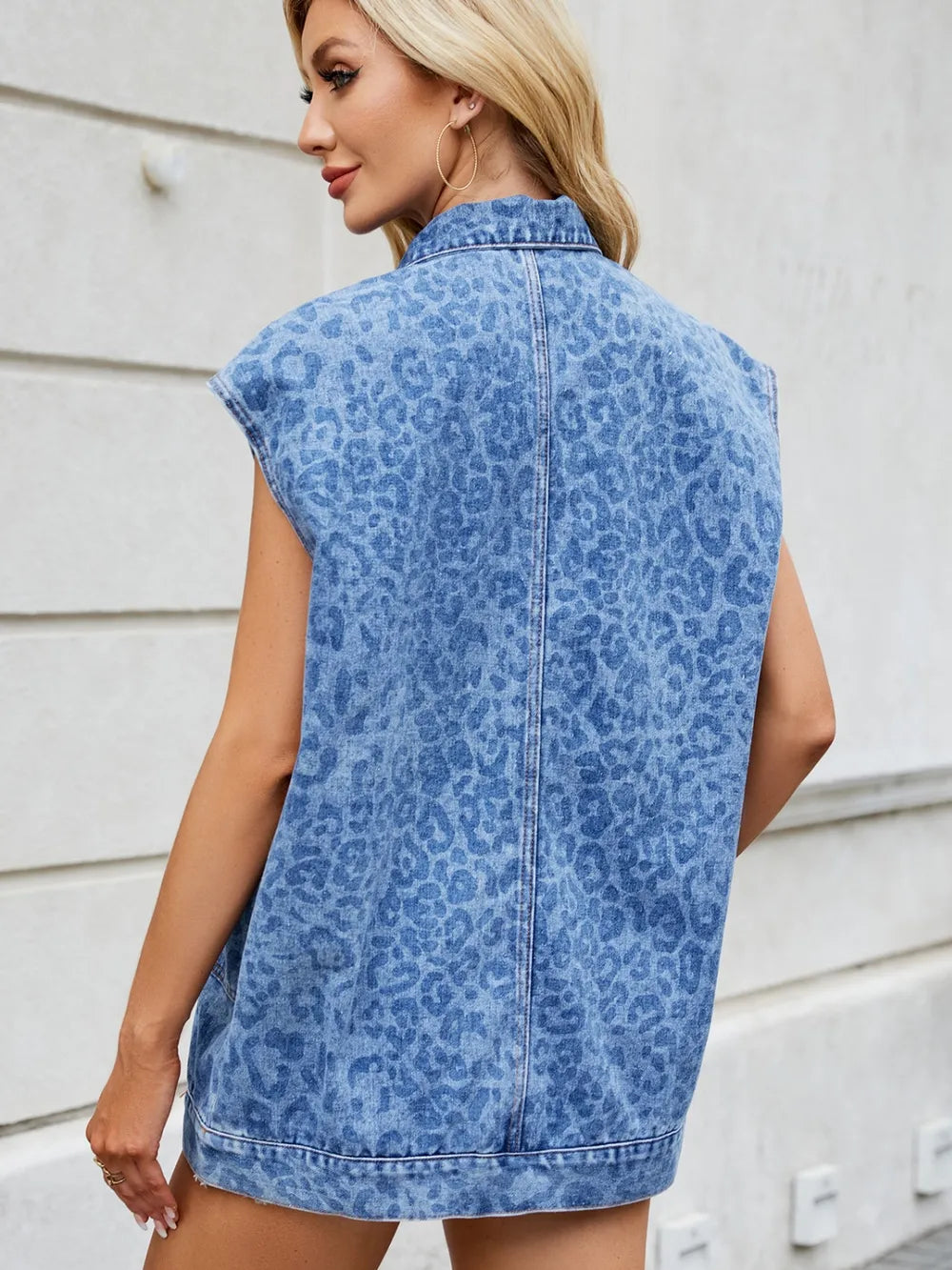Leopard Print Cap Sleeve Denim Jacket in Medium by Moni Wear