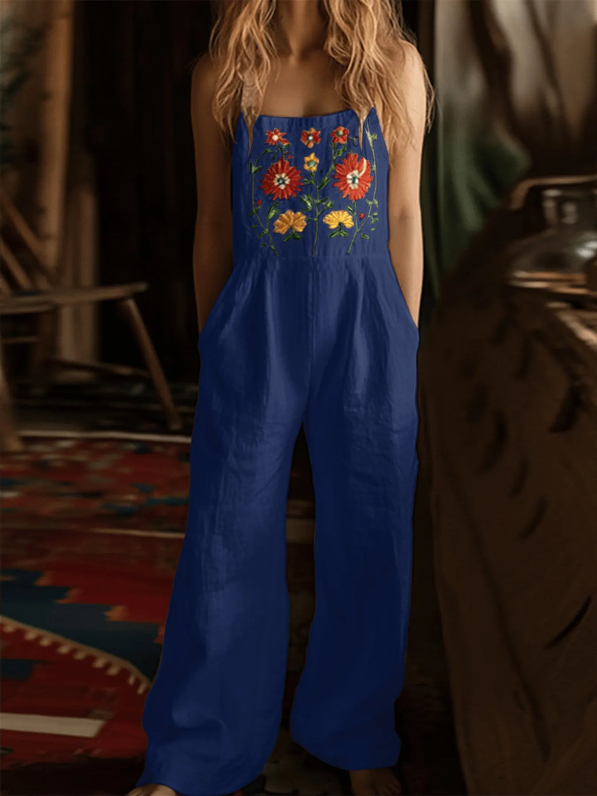 Floral Embroidered Wide-Leg Jumpsuit