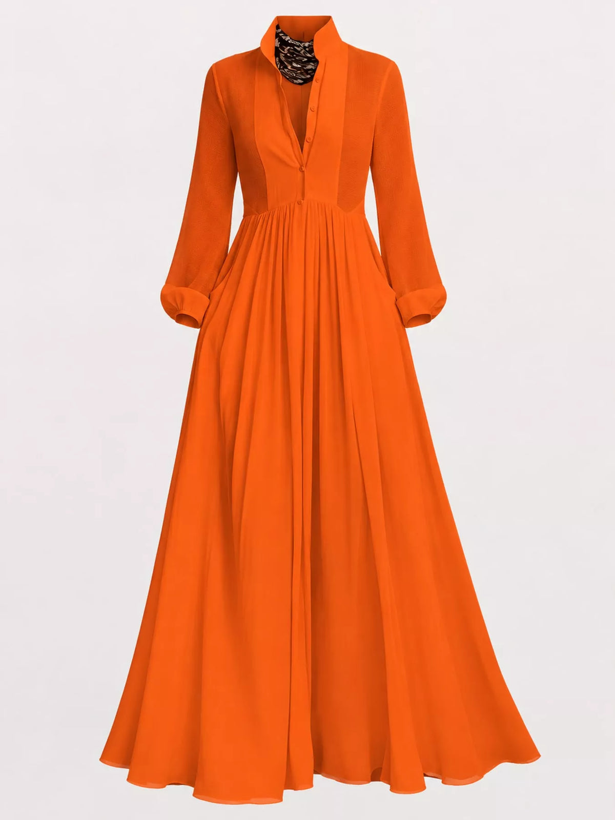 Long-Sleeve Button Front Maxi Dress