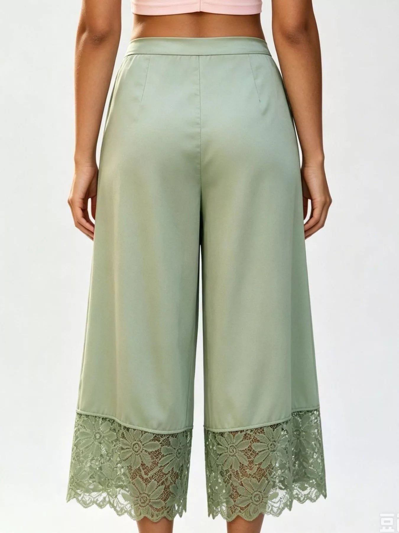 Lace-Trim Wide-Leg Cropped Pants