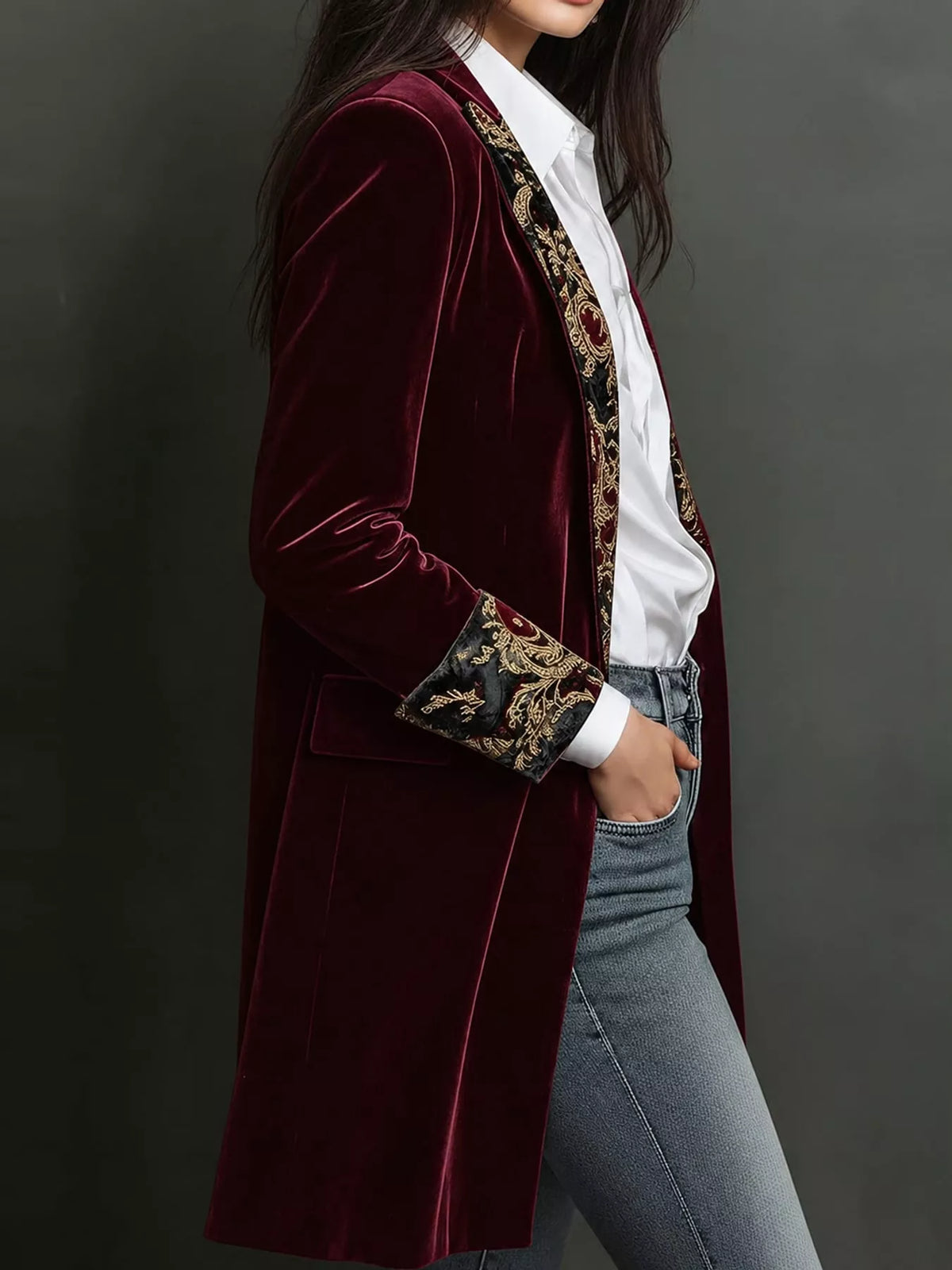 Floral Lapel Velvet Blazer