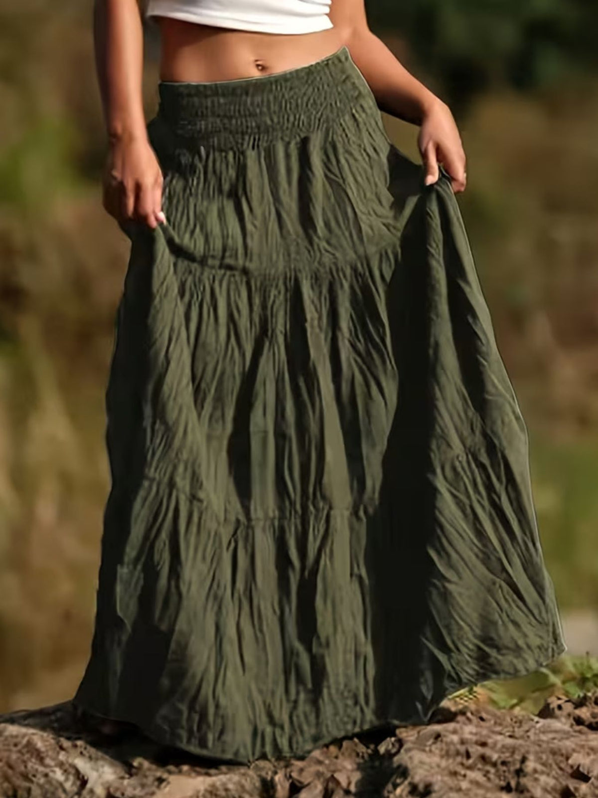 Tiered Ruched Maxi Skirt