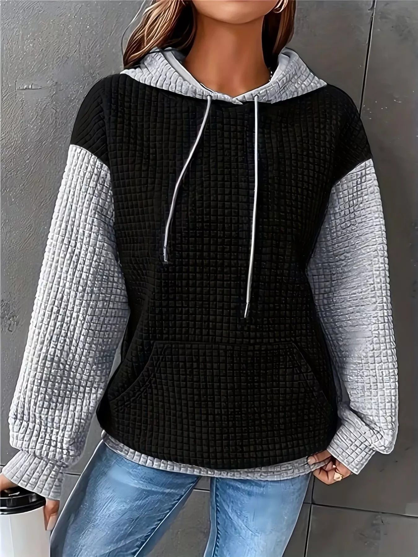 Textured Kangaroo Pocket Hoodie