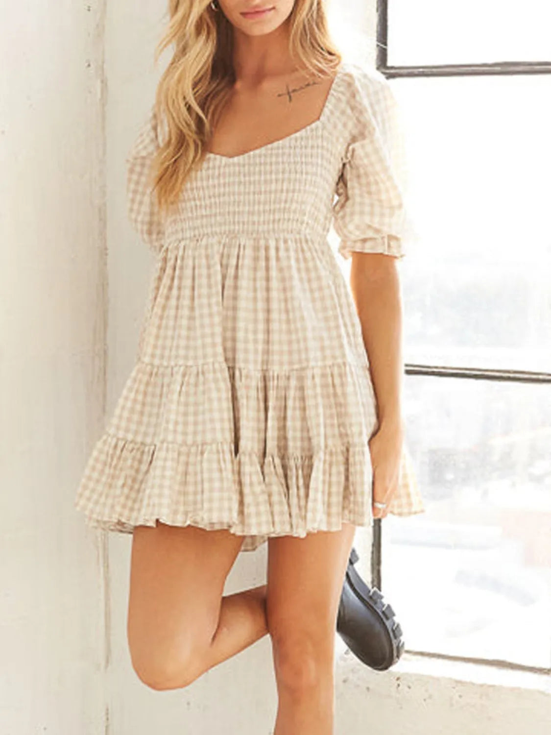 Ruffled Hem Plaid Mini Dress