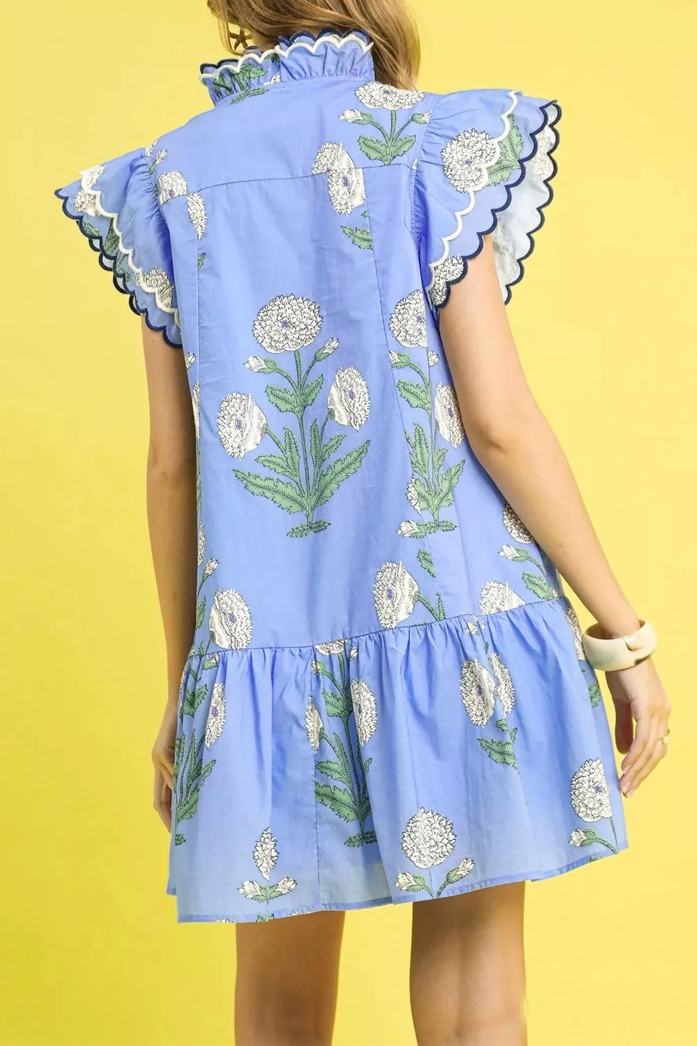 Ruffle Sleeve Floral Dress in Light Blue