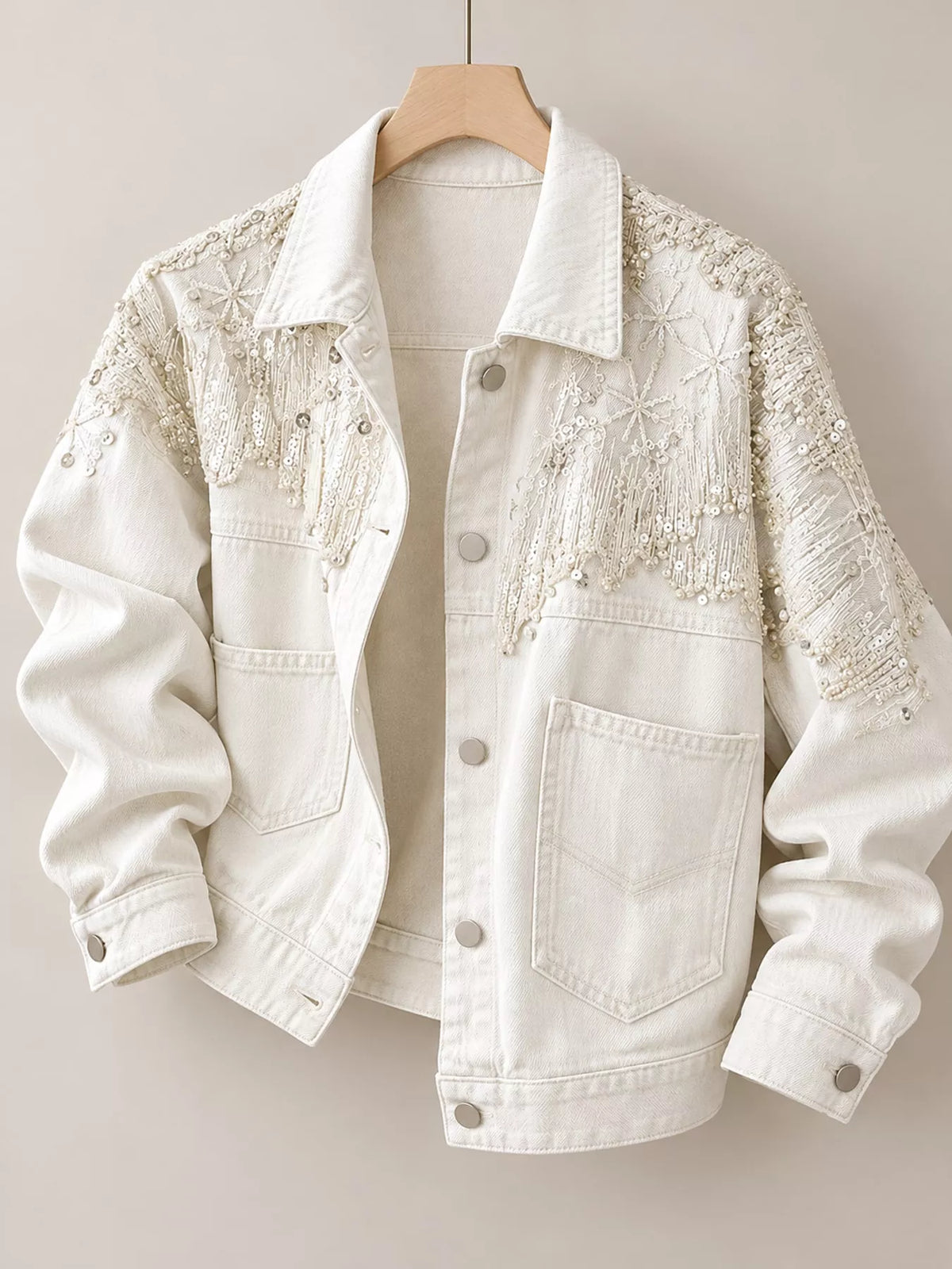 Rhinestone Snowflake Embellished Denim Jacket