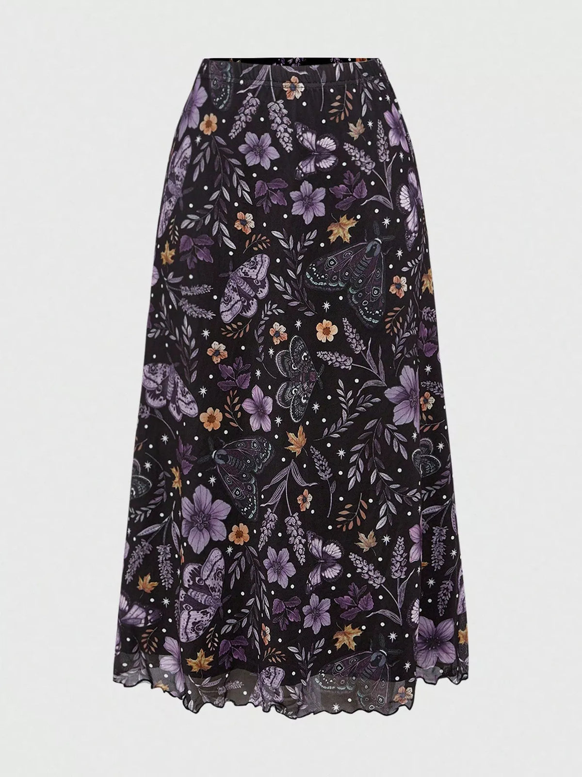 Flowy Floral Midi Skirt in Black
