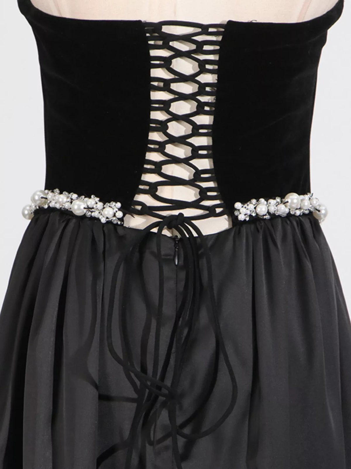 Rhinestone Lace-Up Tube Maxi Dress in Black