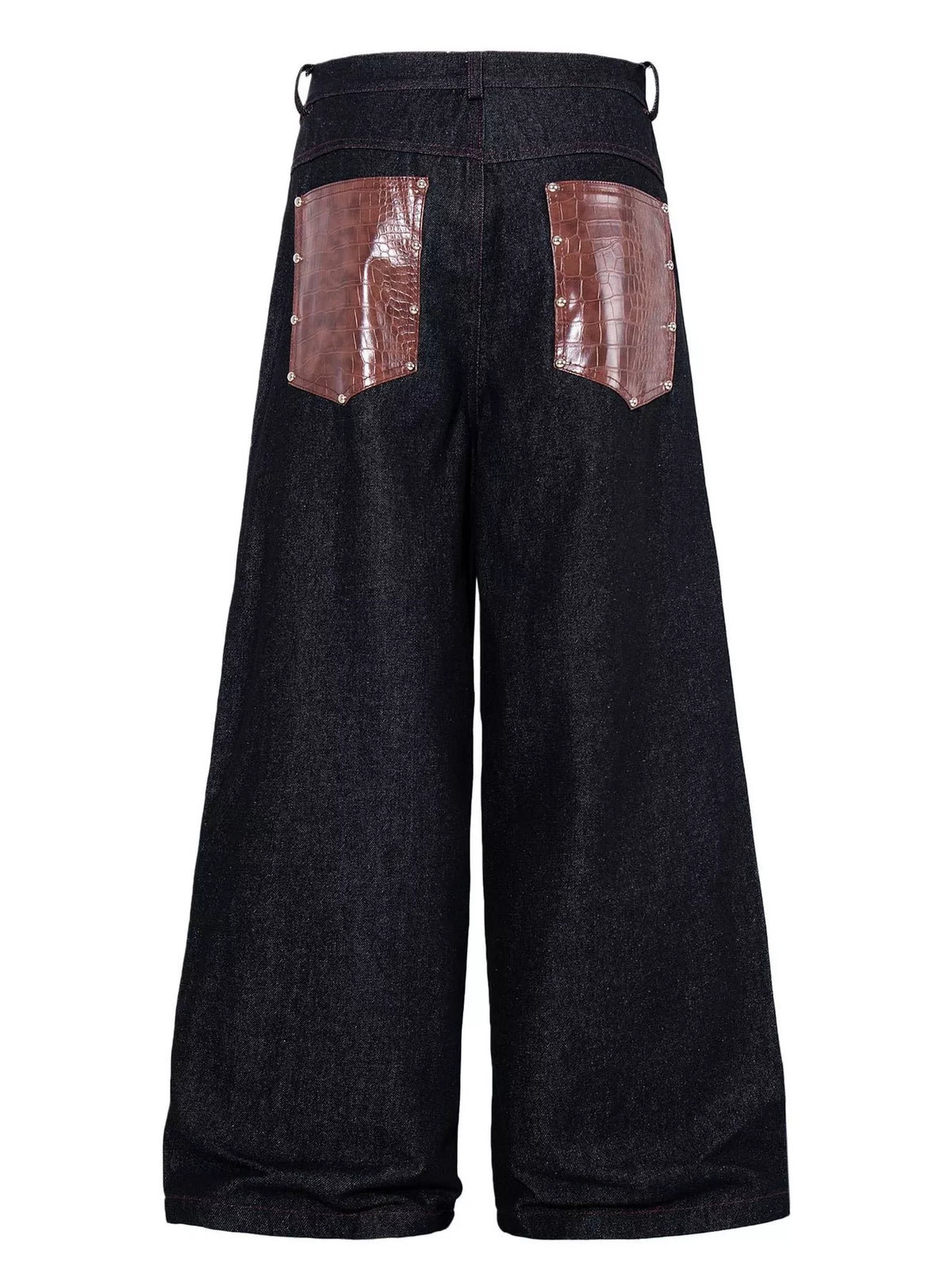 Faux Leather Paneled Button Fly Jeans in Black by TrendMaster
