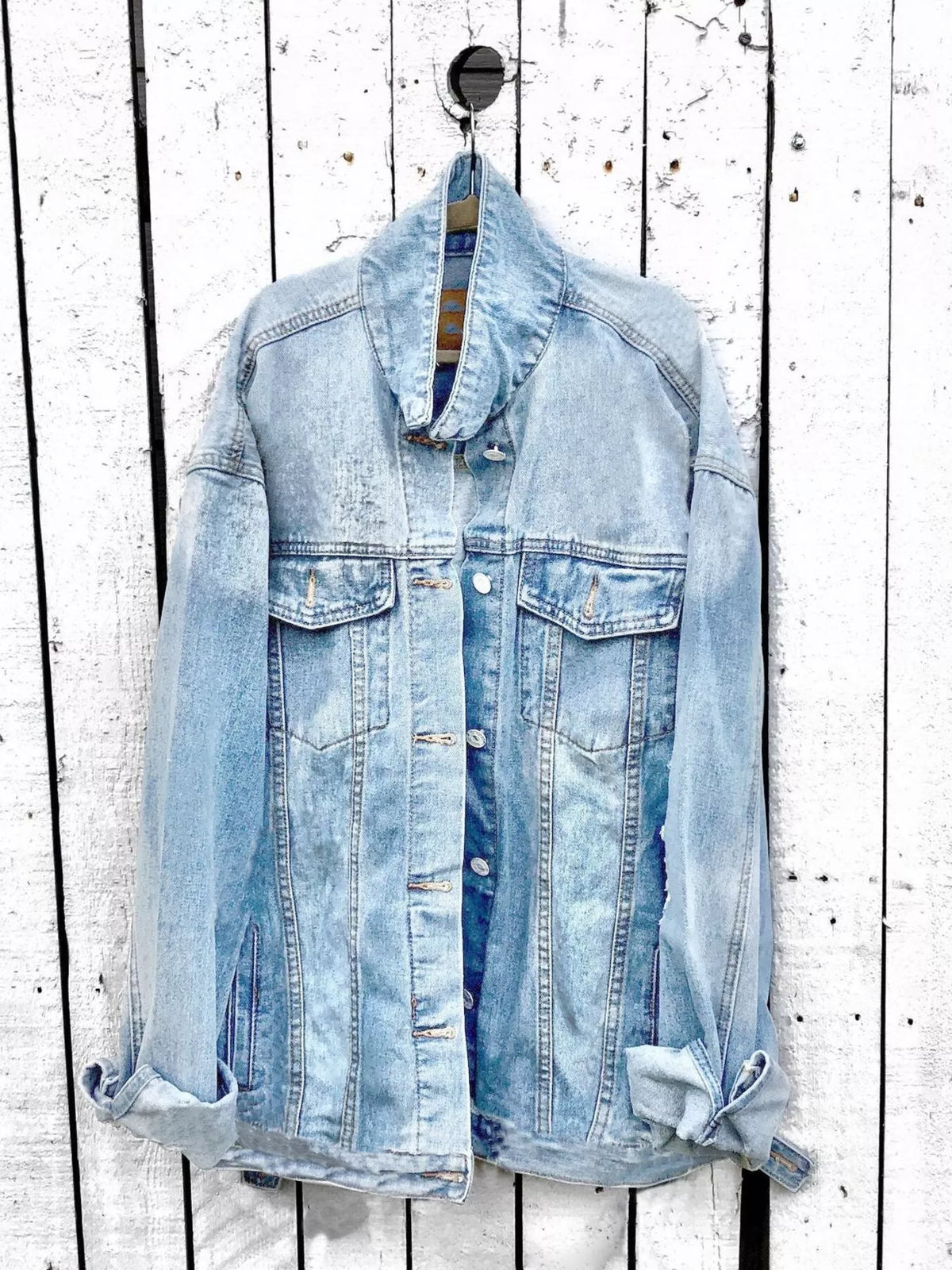 Oversized Angel Wings Graphic Denim Jacket
