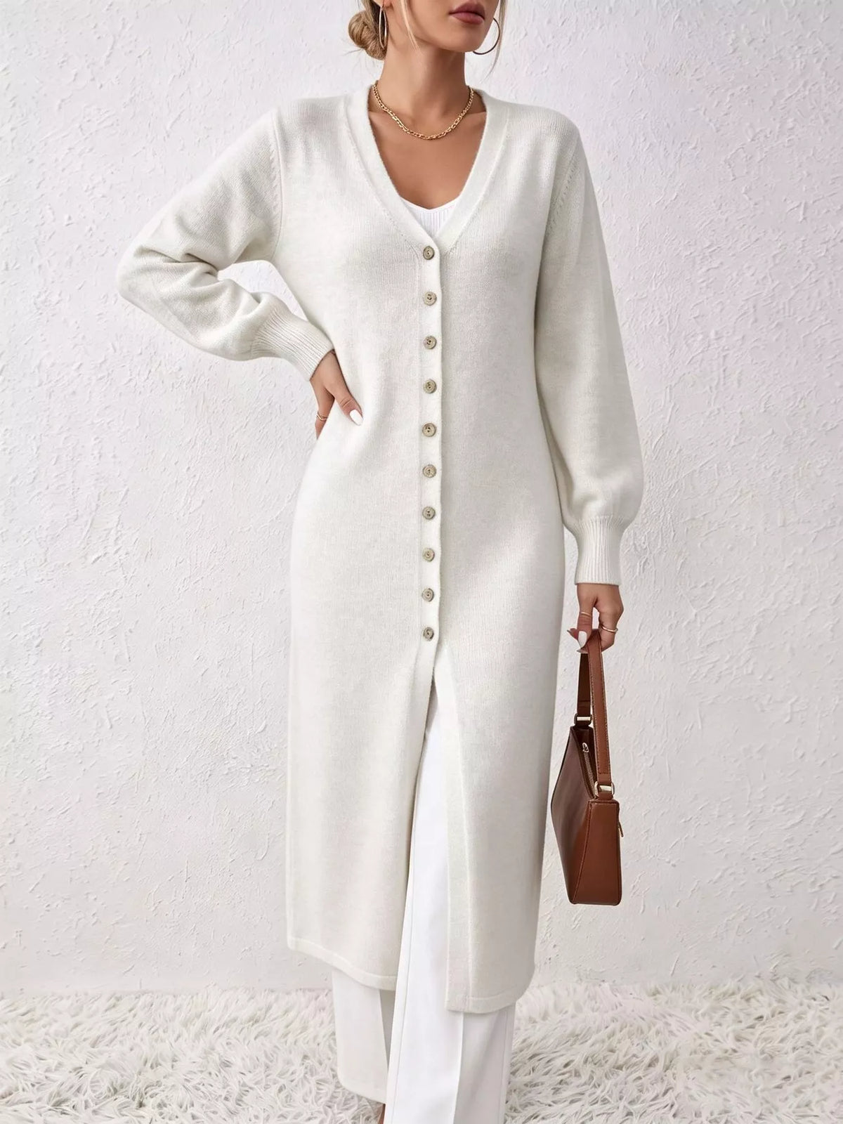 Button Front Long Sleeve Sweater Dress
