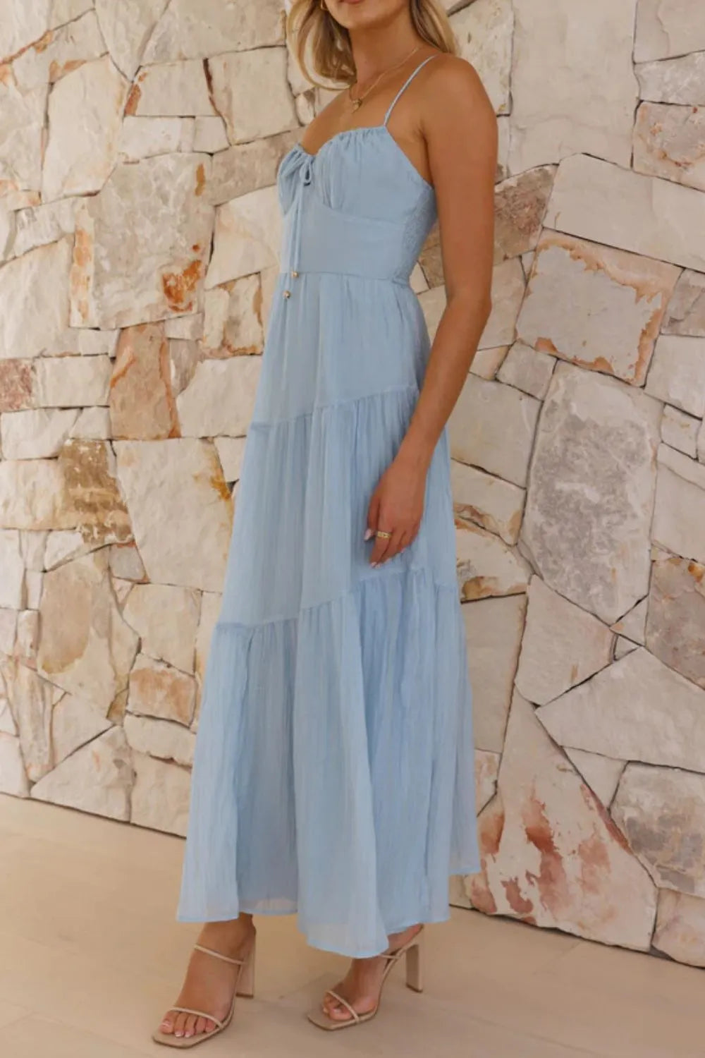 Smocked Back Cami Midi Dress in Light Blue