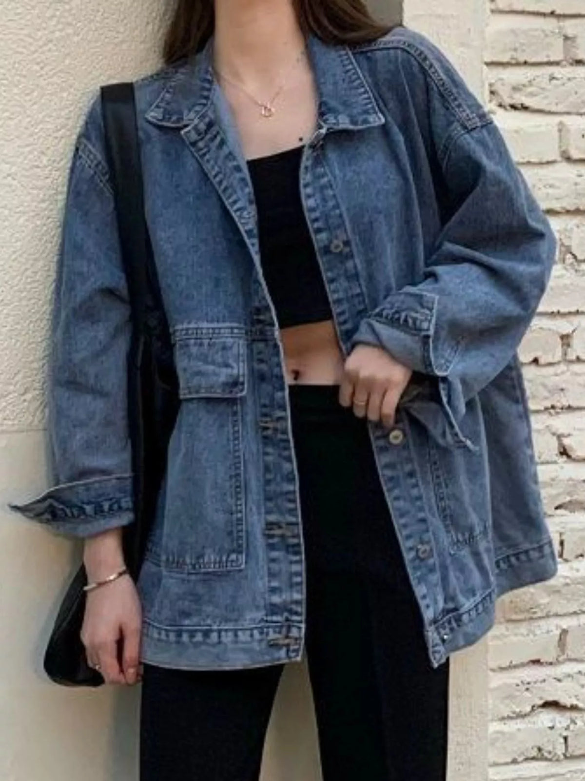 Oversized Denim Jacket with Utility Pockets