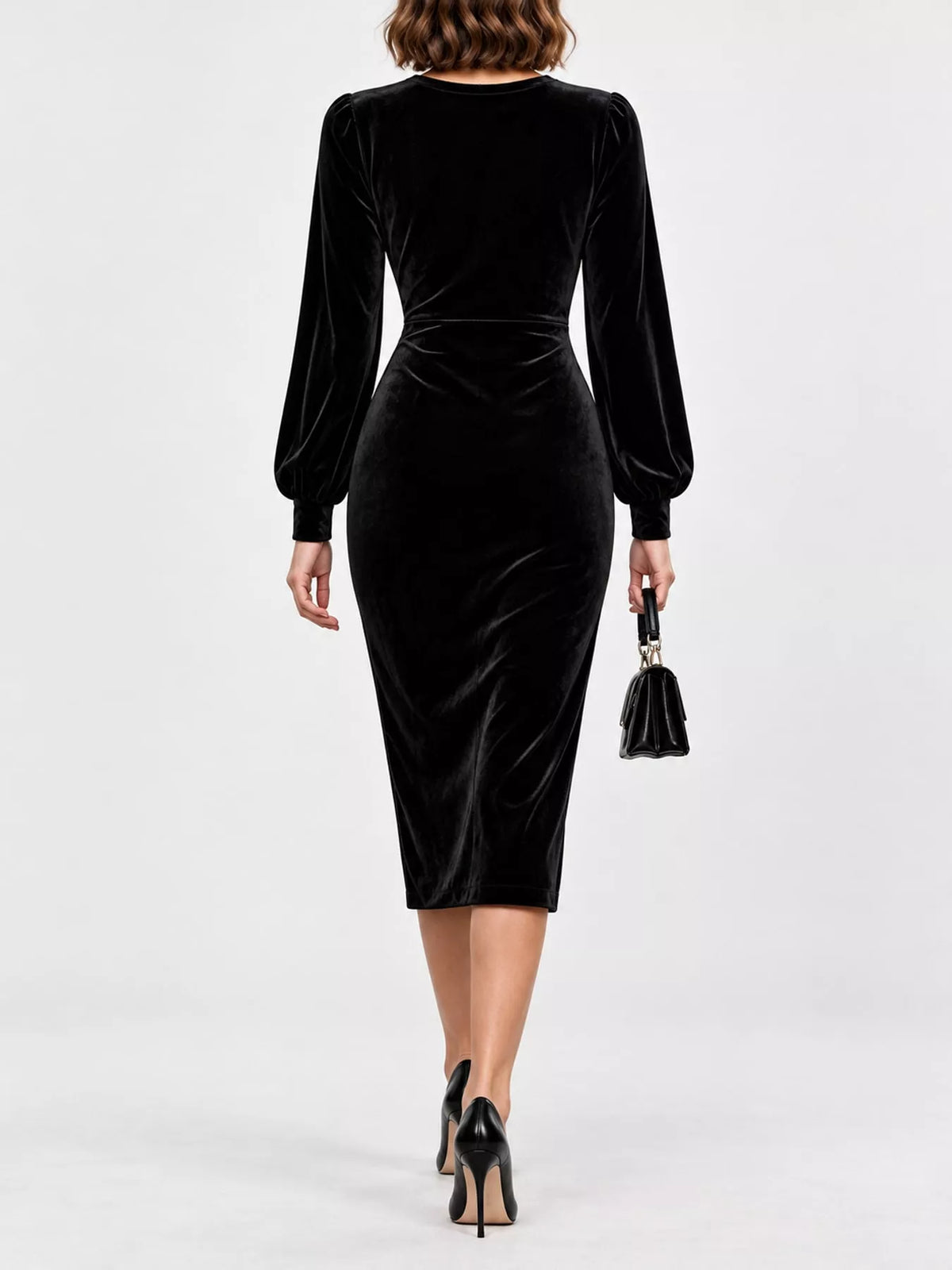 Ruched Velvet Wrap Dress