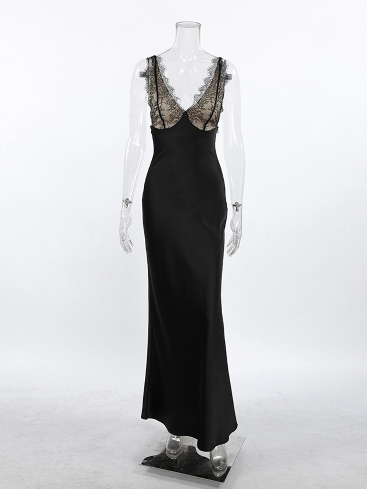 Lace-Trimmed Adjustable-Strap Midi Dress