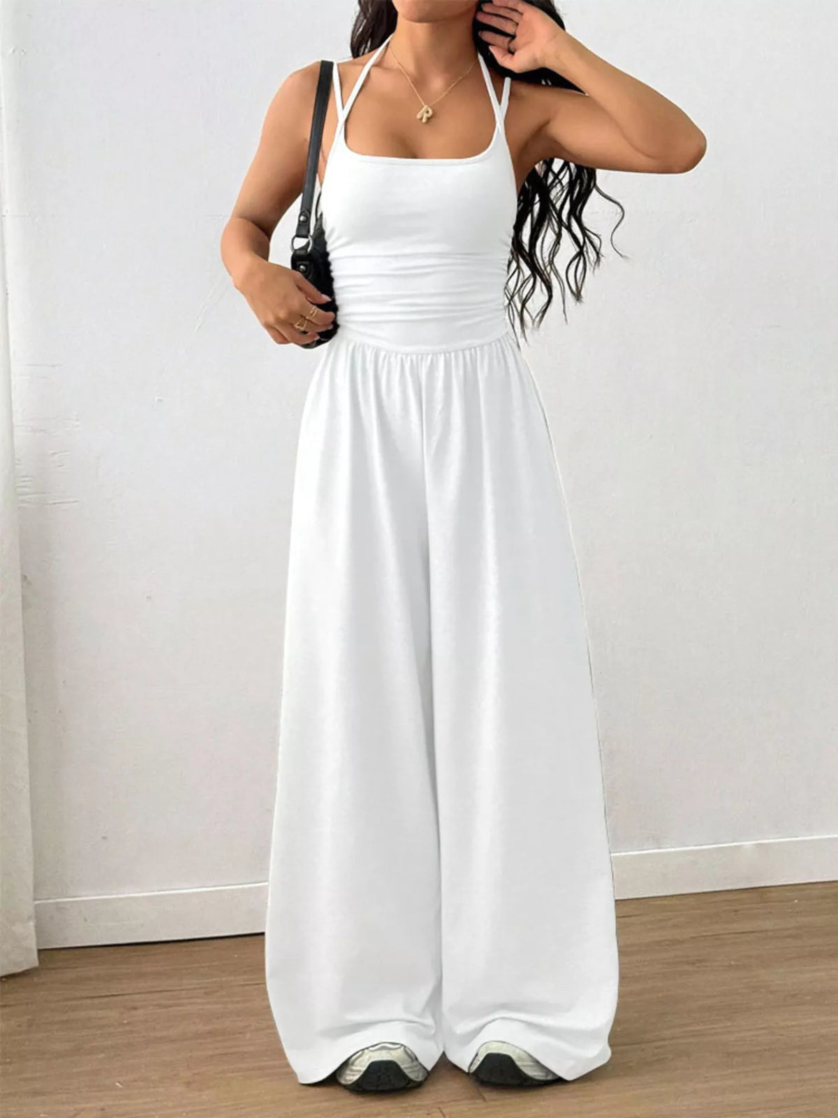 Ruched Spaghetti Strap Wide Leg Jumpsuit