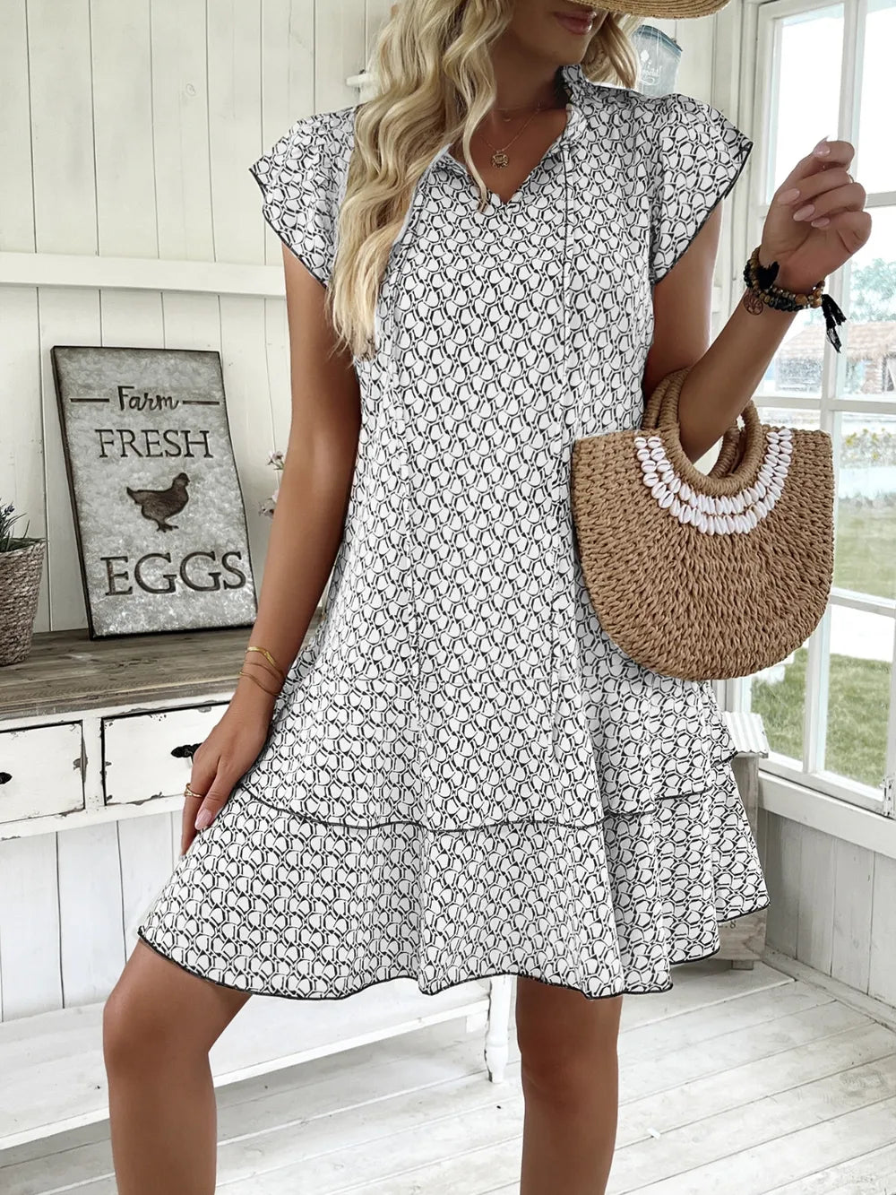 Ruffled Layered Printed Mini Dress by Sara Roman