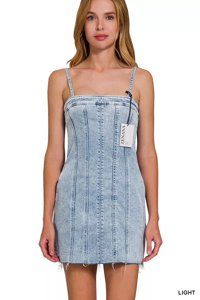 Zenana Spaghetti Strap Denim Dress in Light Wash