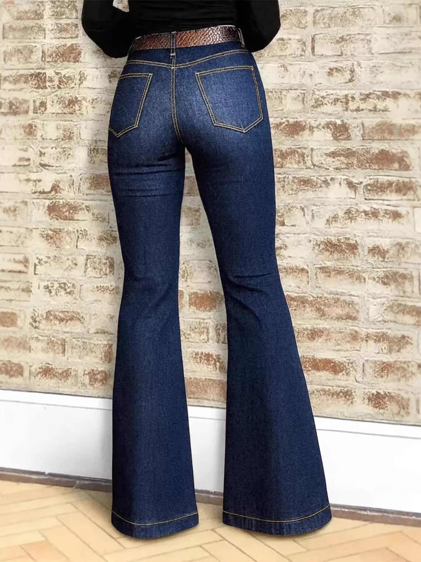 High-Waisted Flare Jeans in Dark Blue