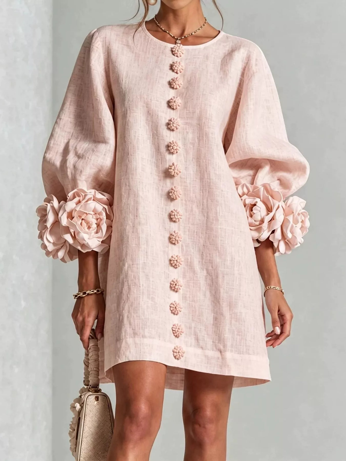 3D Floral Applique Mini Dress