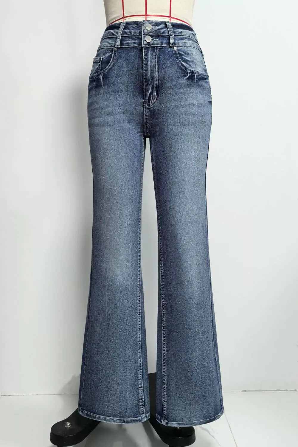 High-Waisted Flare Leg Jeans in Light Blue