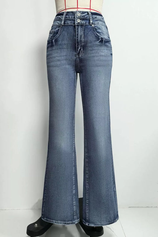 High-Waisted Flare Leg Jeans in Light Blue