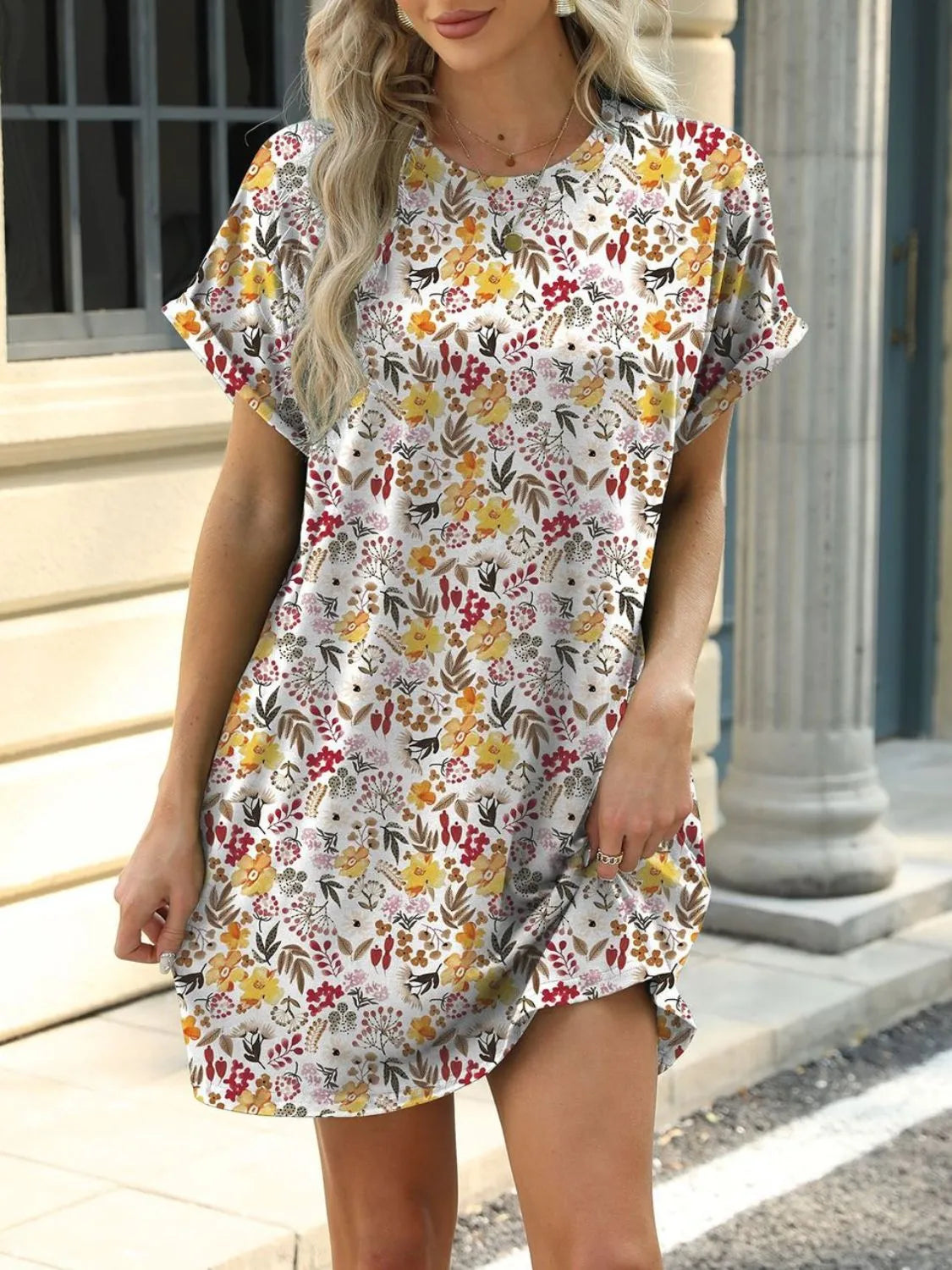 Printed Round Neck Mini Dress