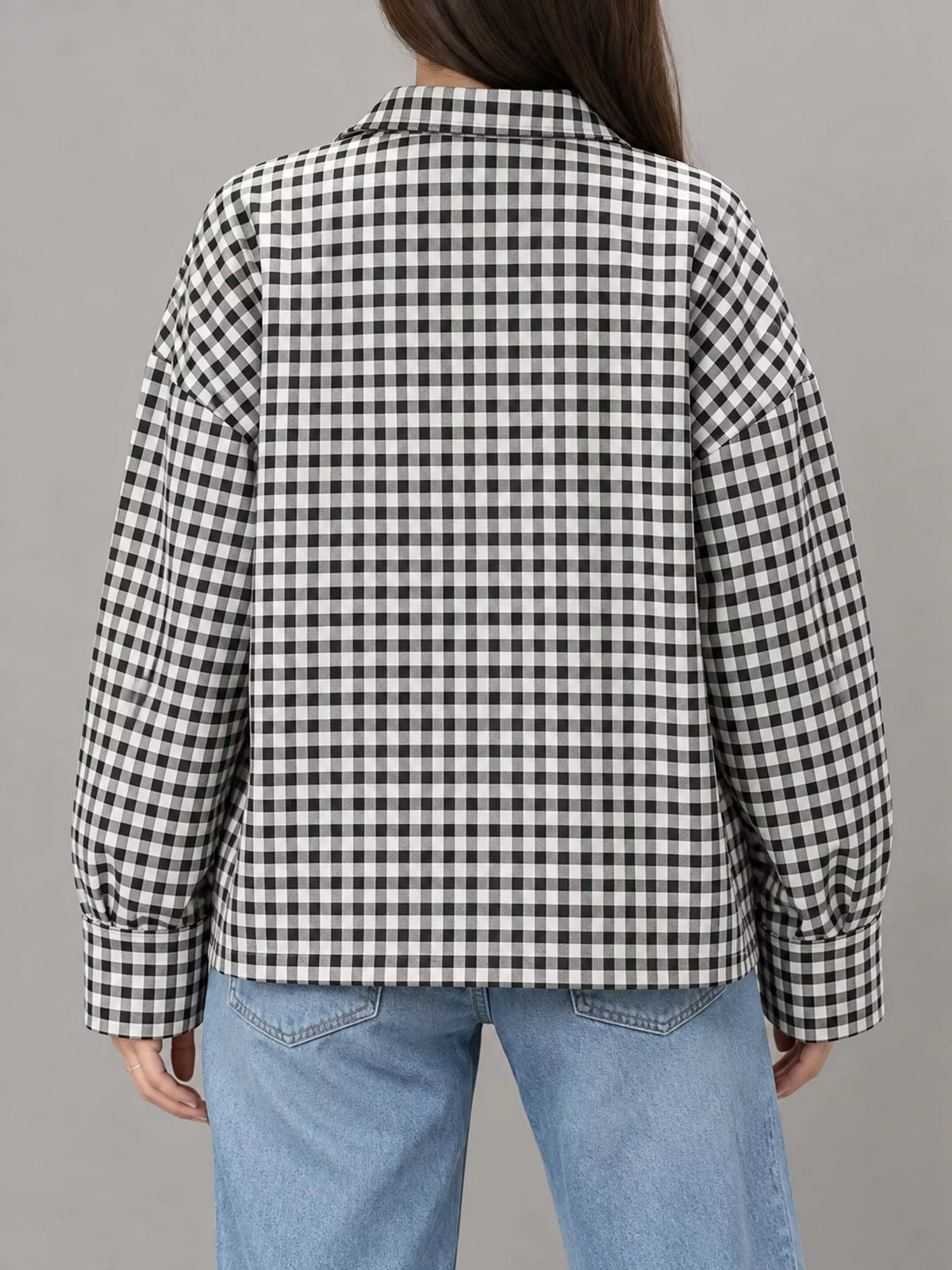 Oversized Plaid Zip-Up Jacket