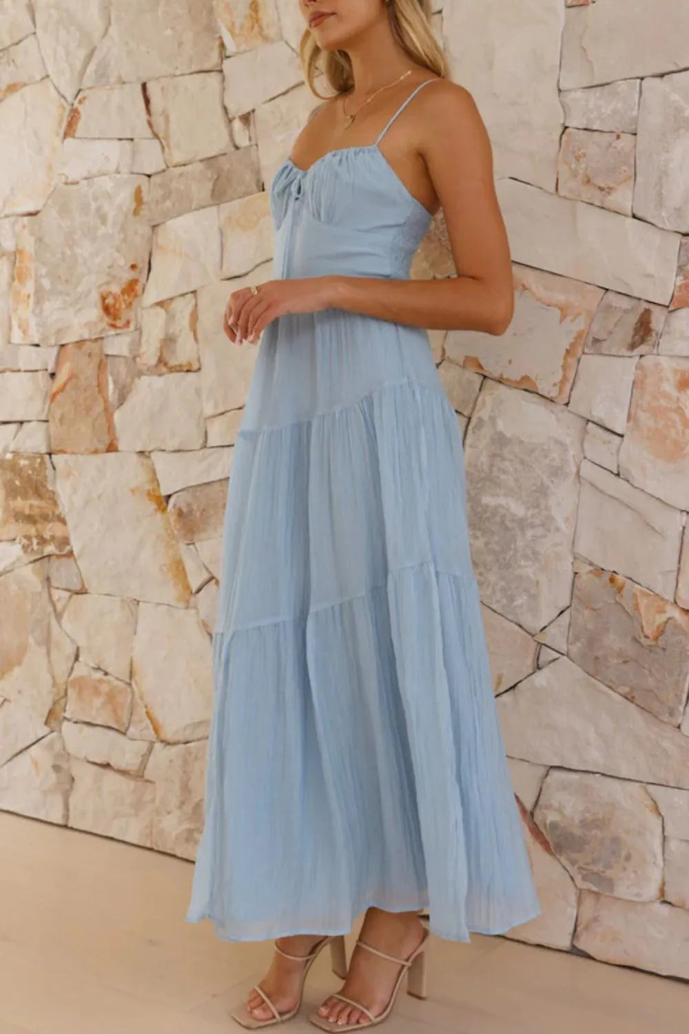Smocked Back Cami Midi Dress in Light Blue