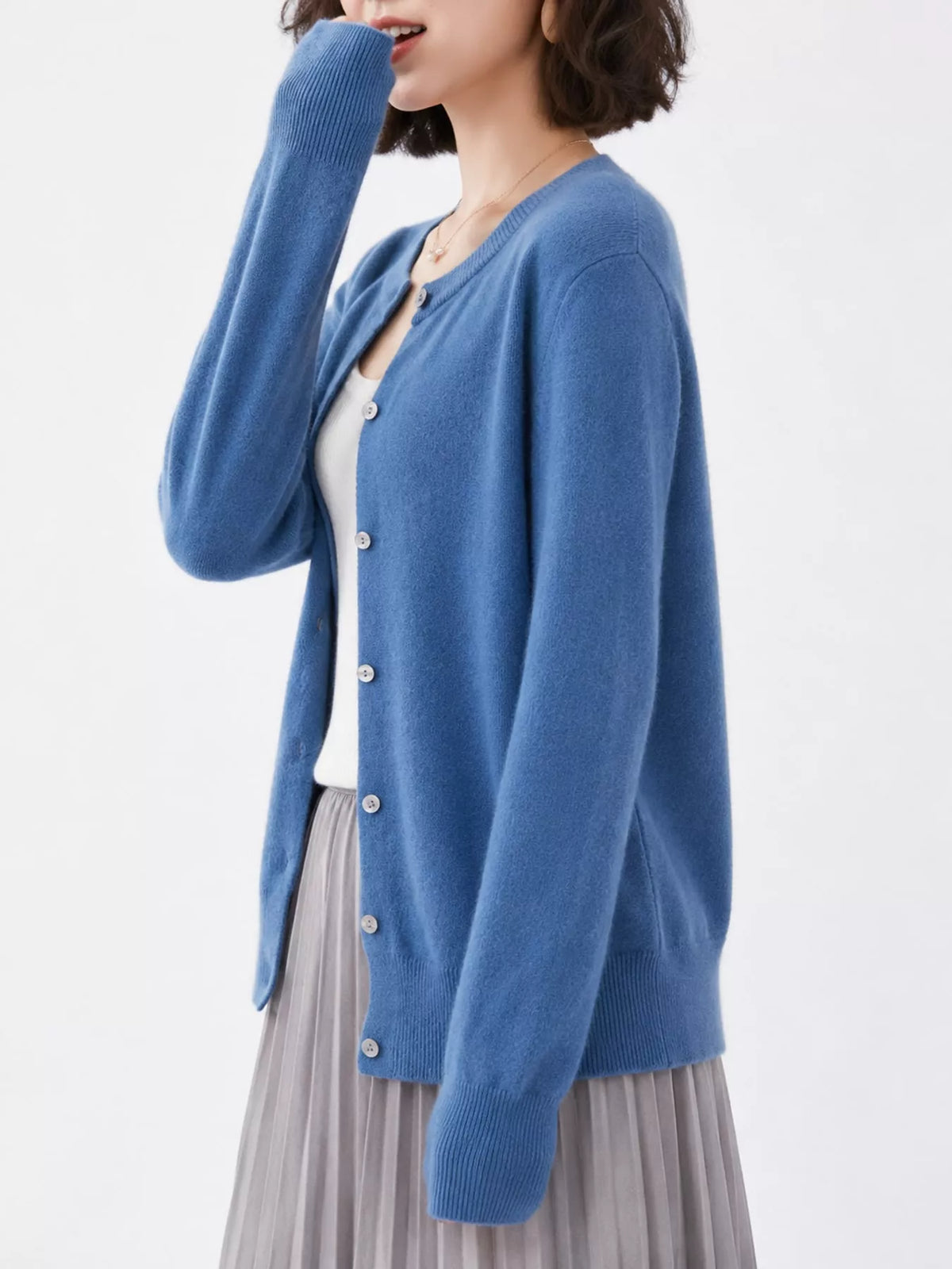 Crew Neck Button-Down Cardigan