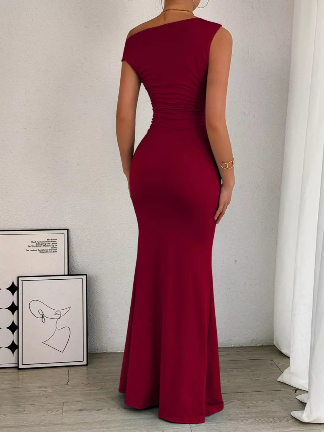 One-Shoulder Ruched Bodycon Maxi Dress