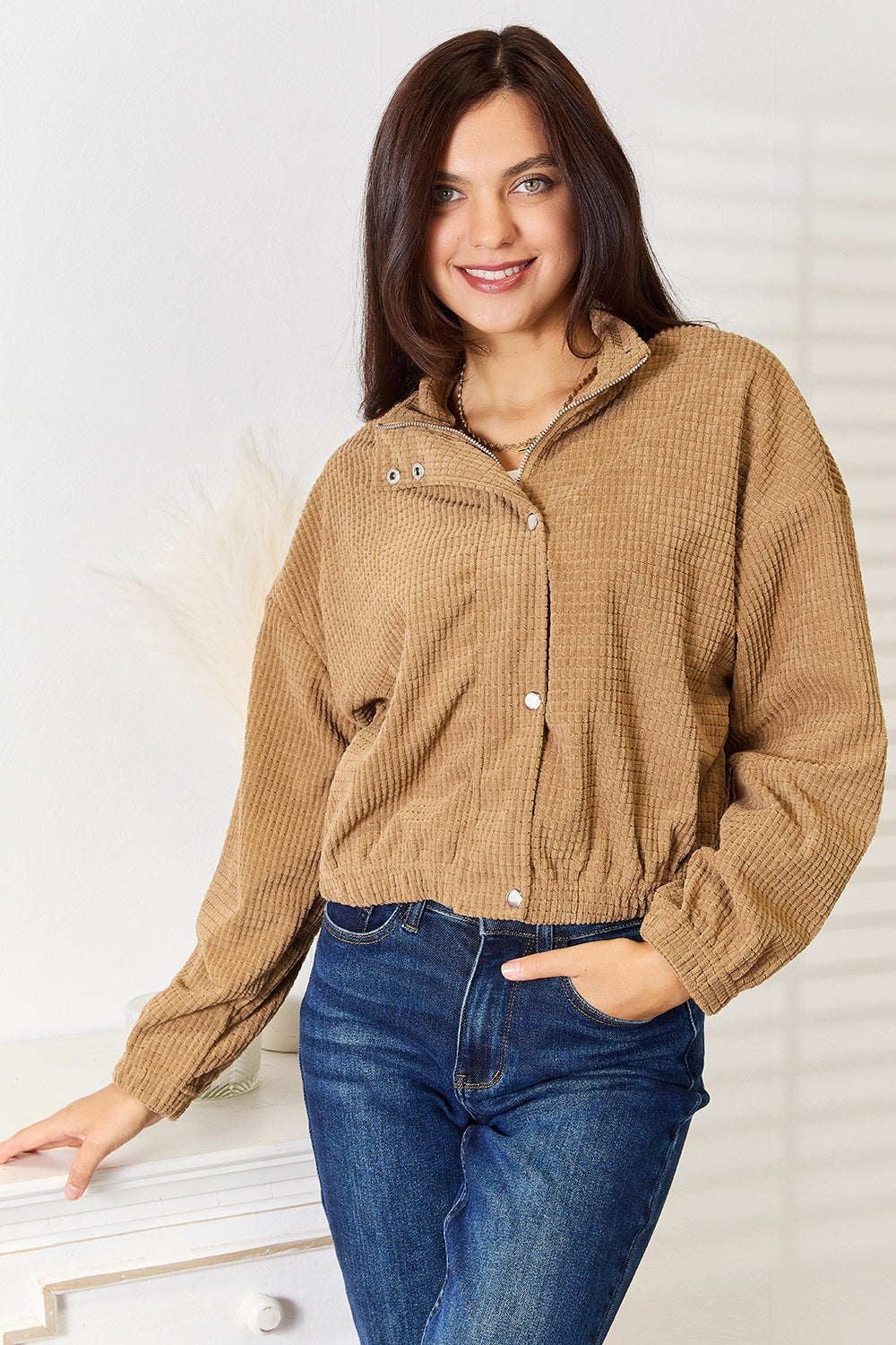 Long Sleeve Dropped Shoulder Jacket in Camel