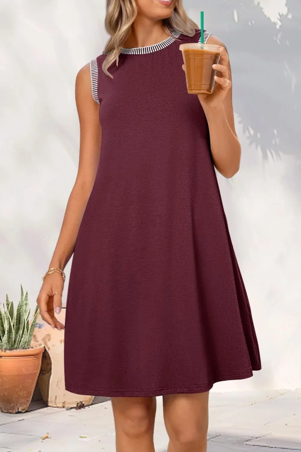 Round Neck Sleeveless Tank Dress with Pockets