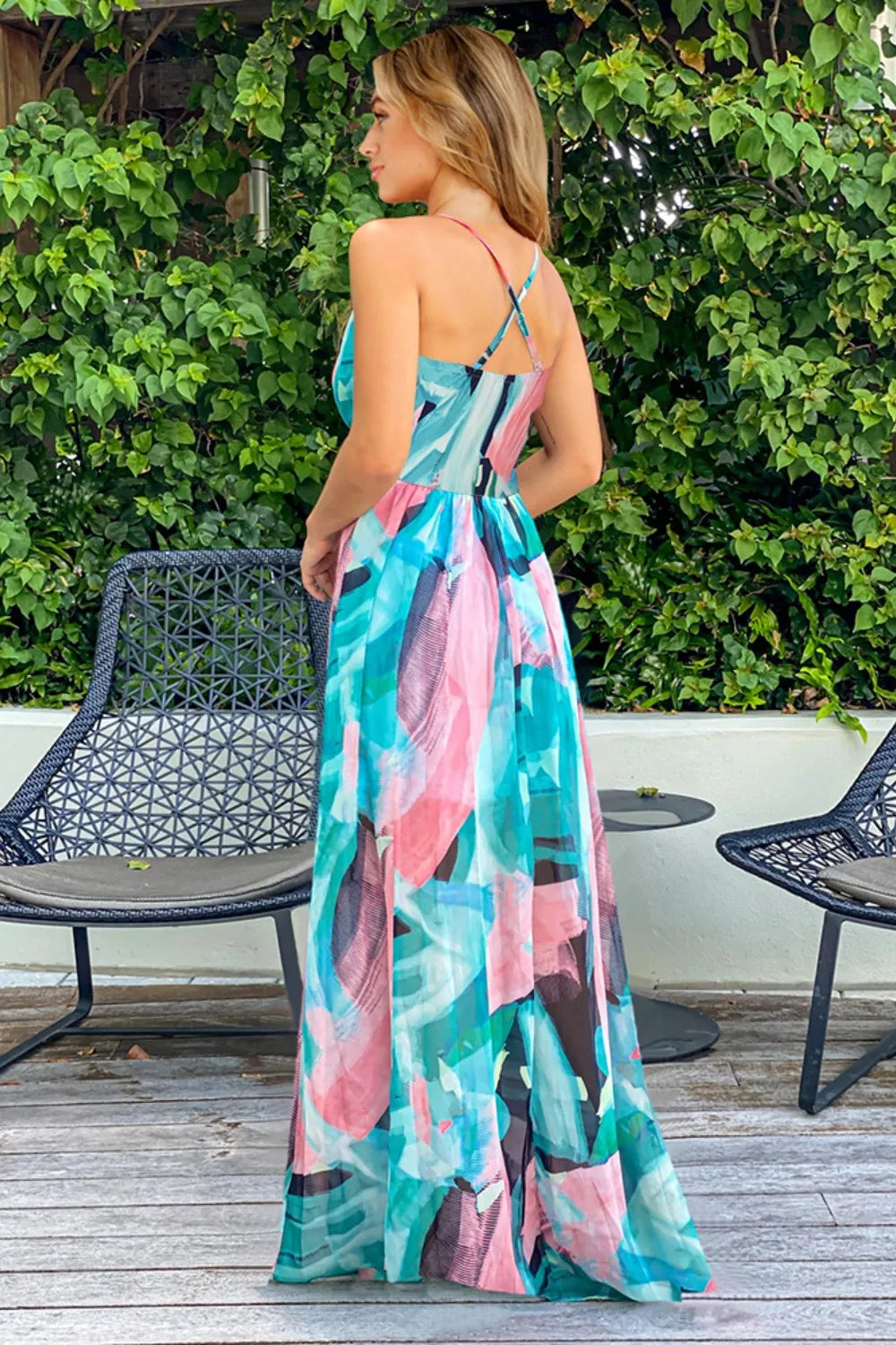 Crisscross Surplice Printed Cami Dress
