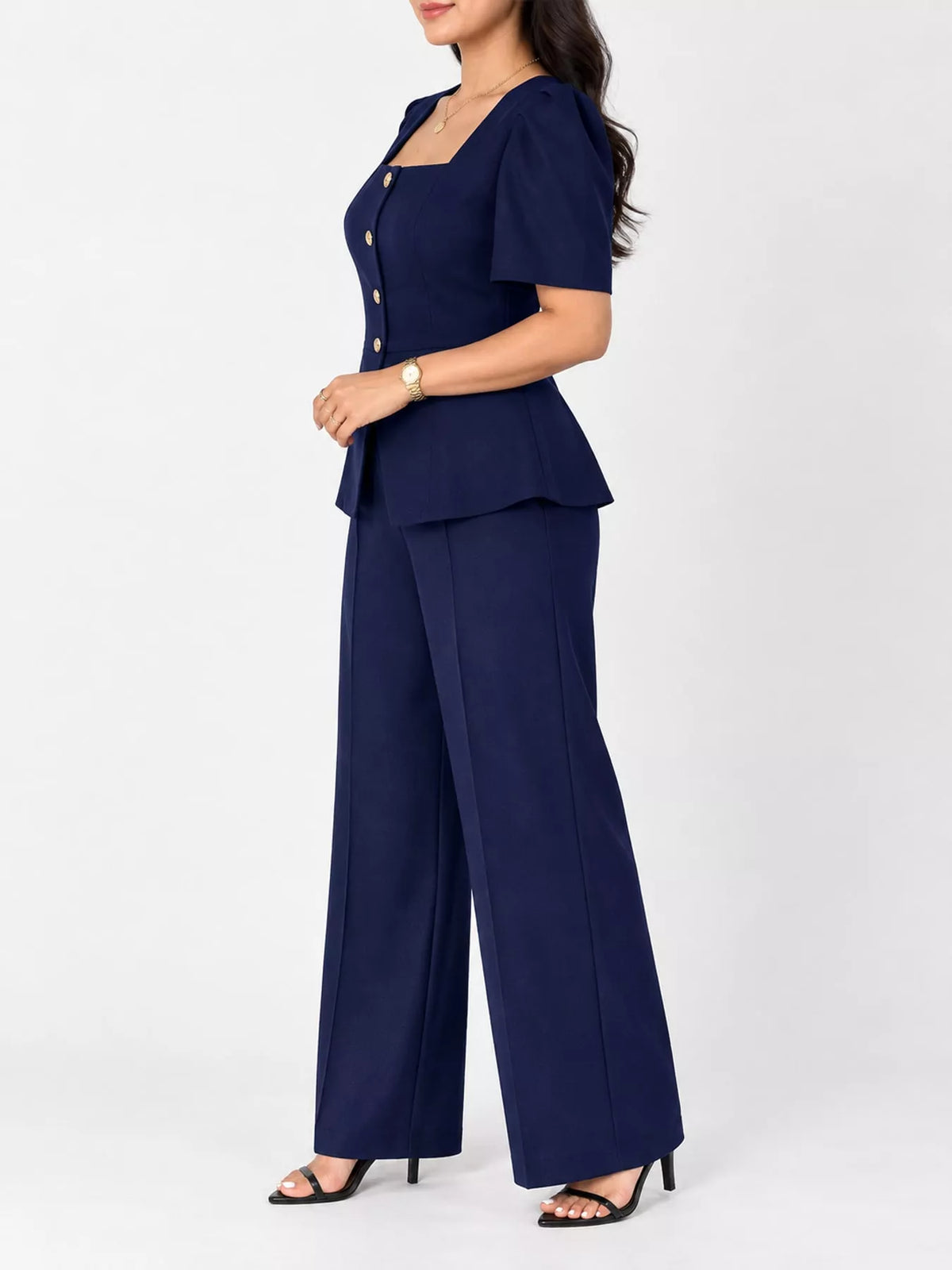 Peplum Top and Wide-Leg Pants Two-Piece Set